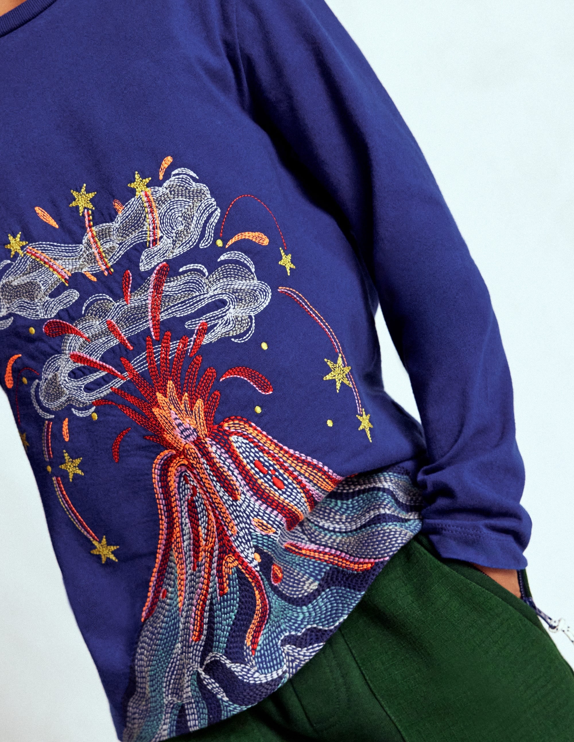 Longsleeve Superstitch T-shirt-Multi Volcanoes