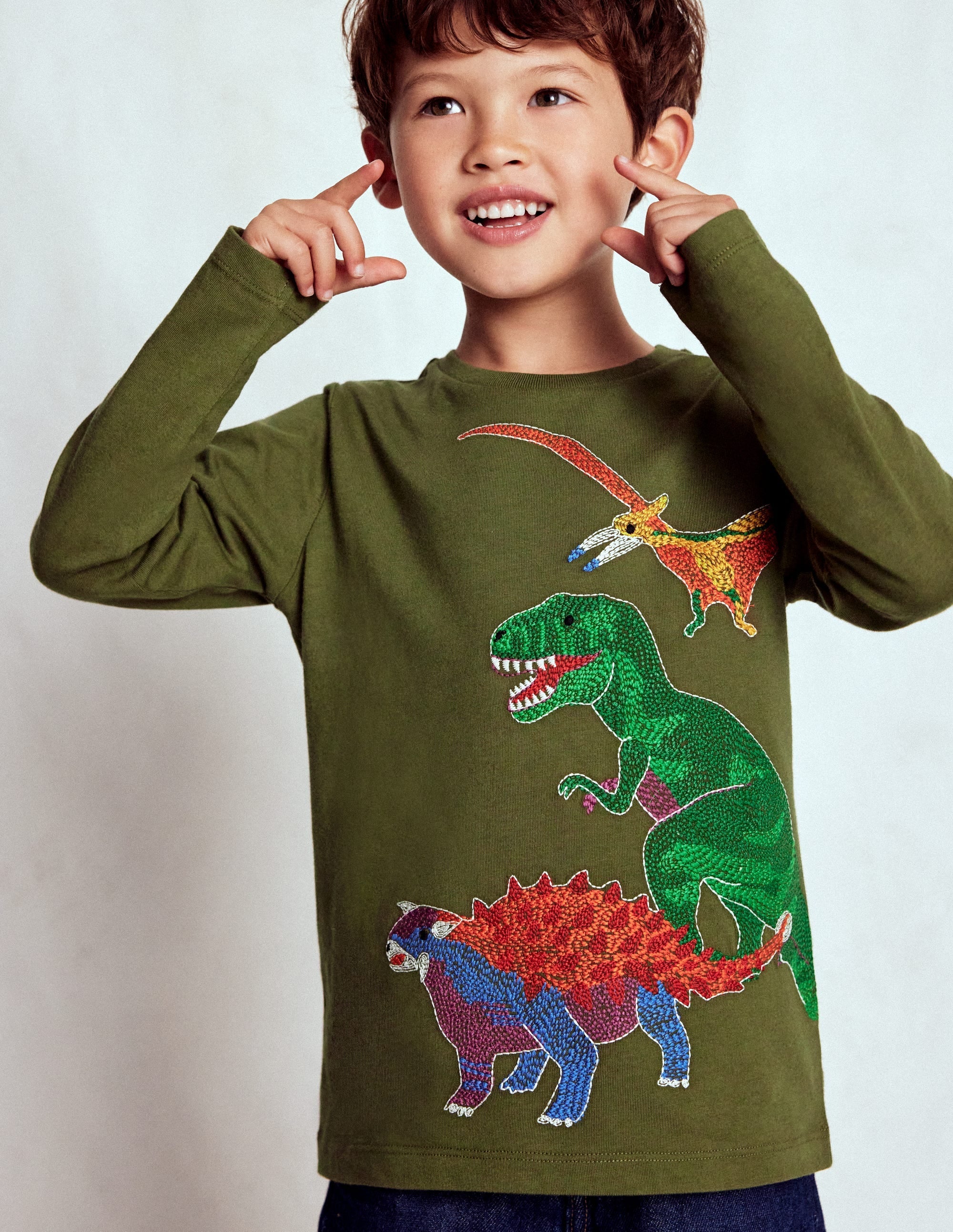 Glow Superstitch T-shirt-Winter moss Dino
