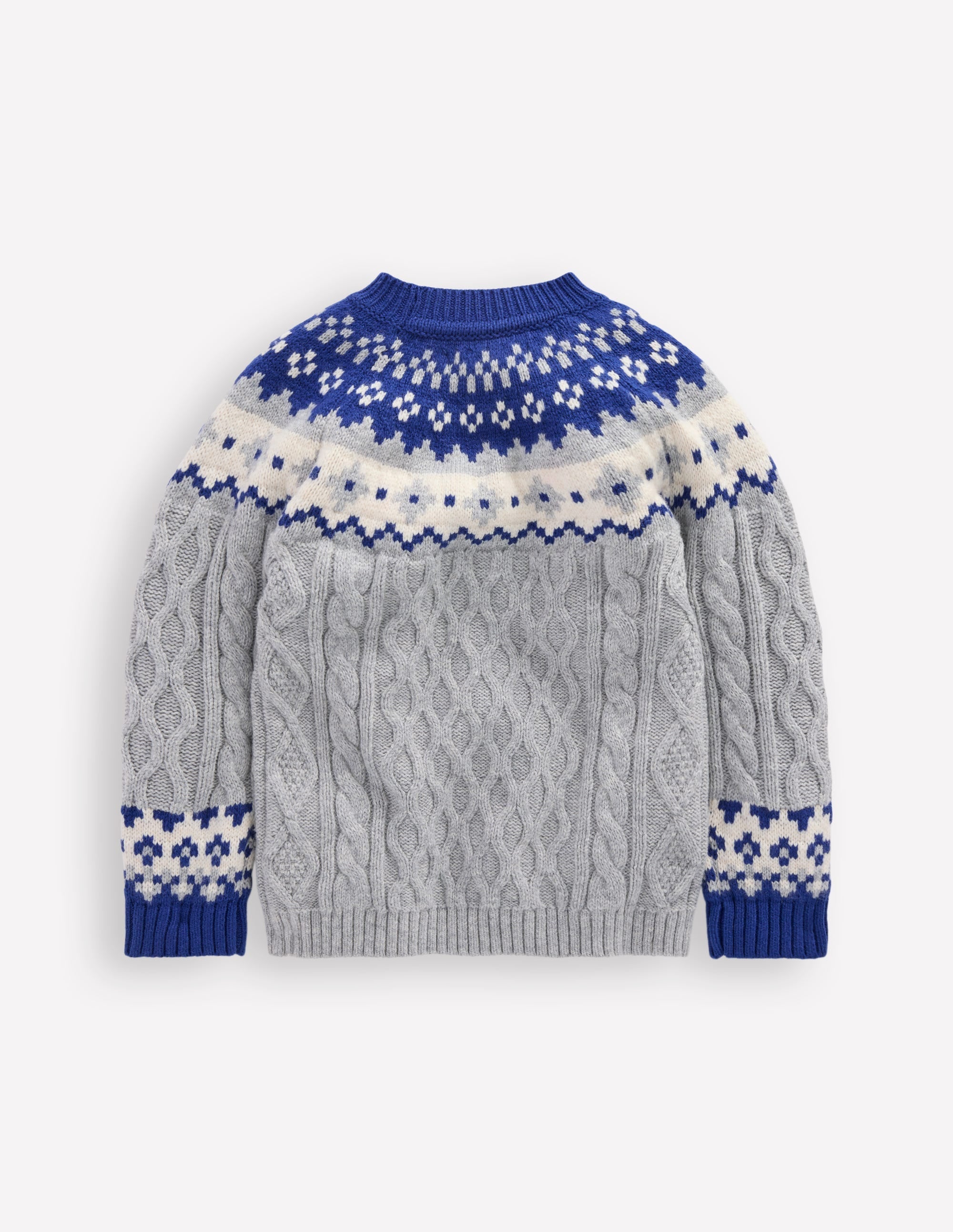 Cable Fair Isle Sweater-Grey Marl