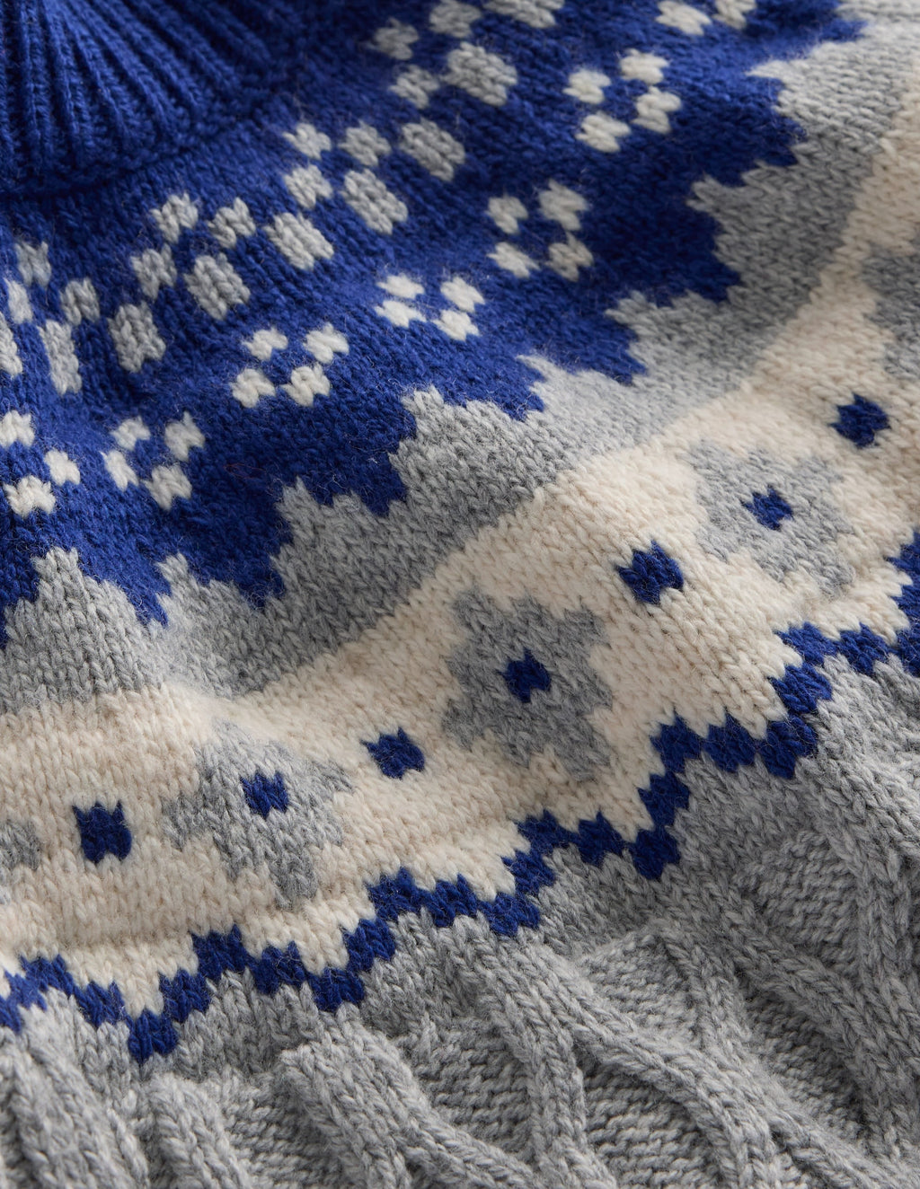 Cable Fair Isle Sweater-Grey Marl