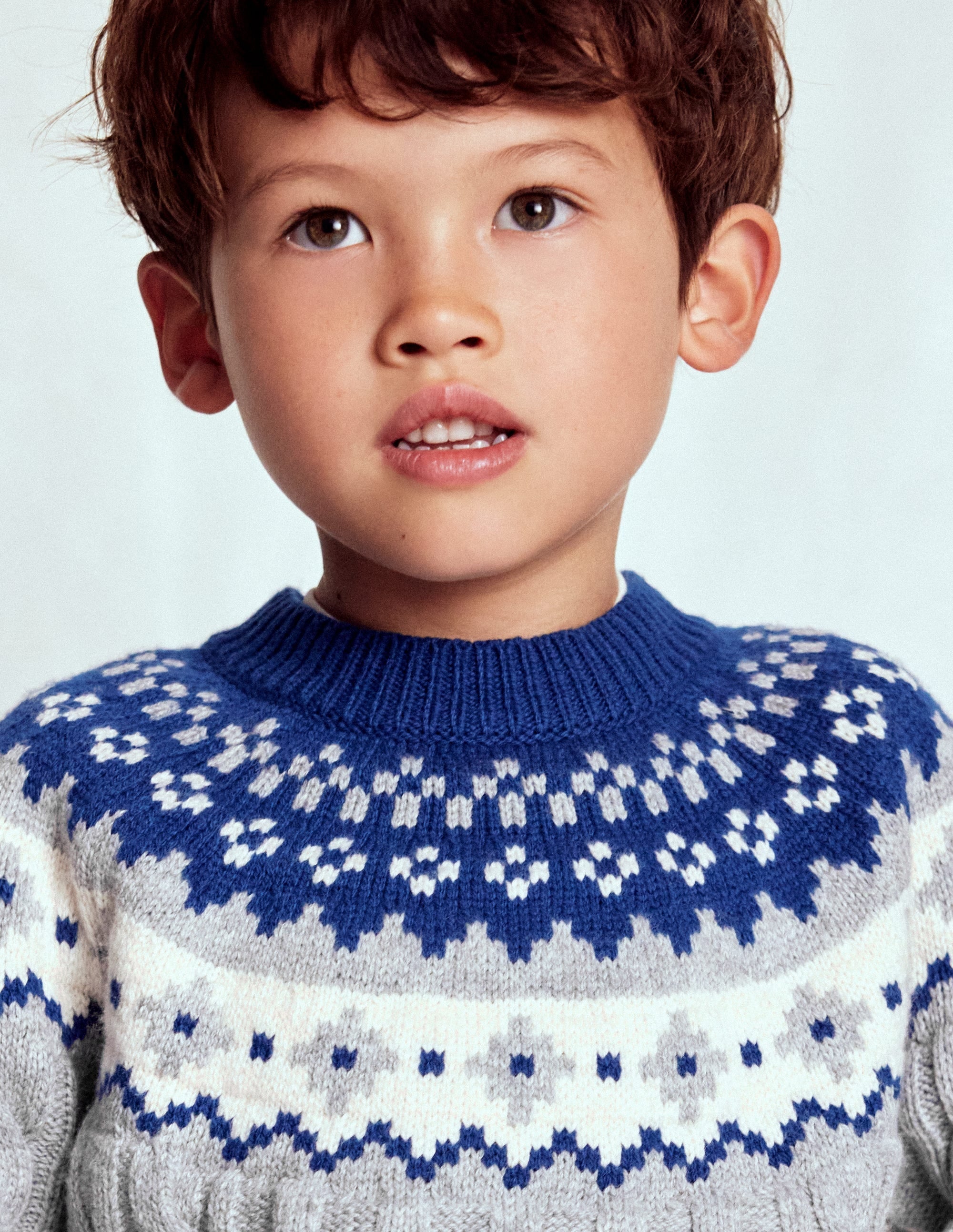 Cable Fair Isle Sweater-Grey Marl