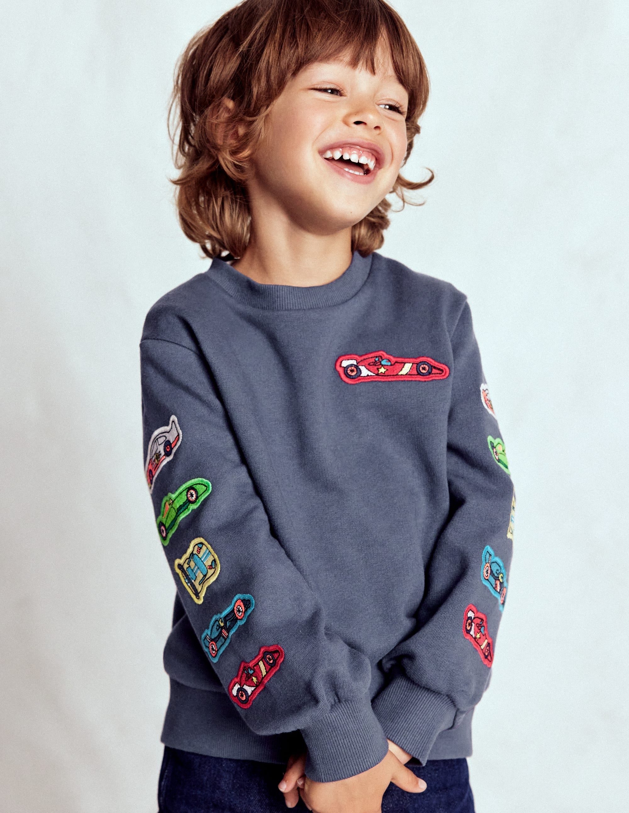 Applique Sweatshirt-Vintage Indigo Cars