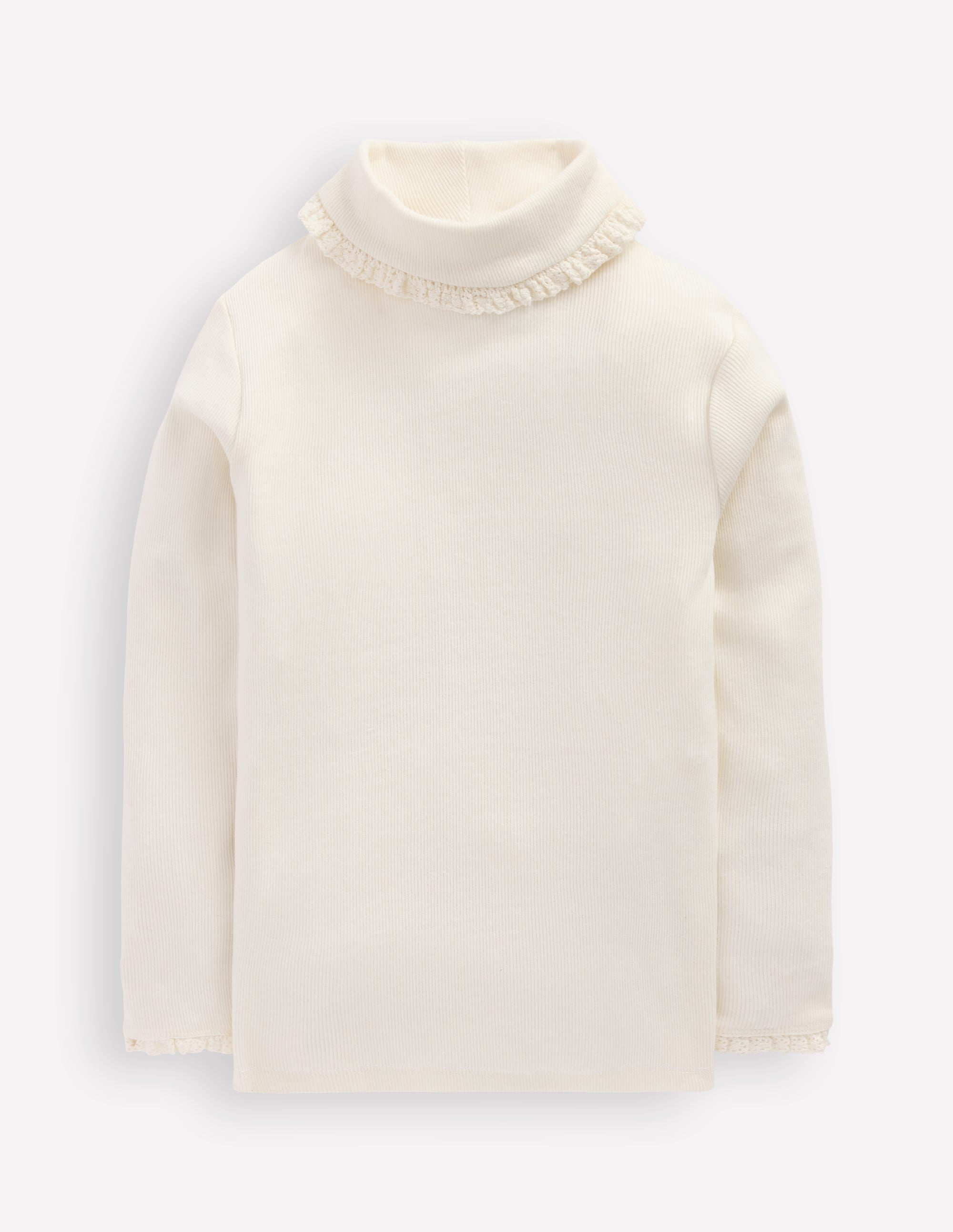 Ribbed Roll Neck Top-Ivory
