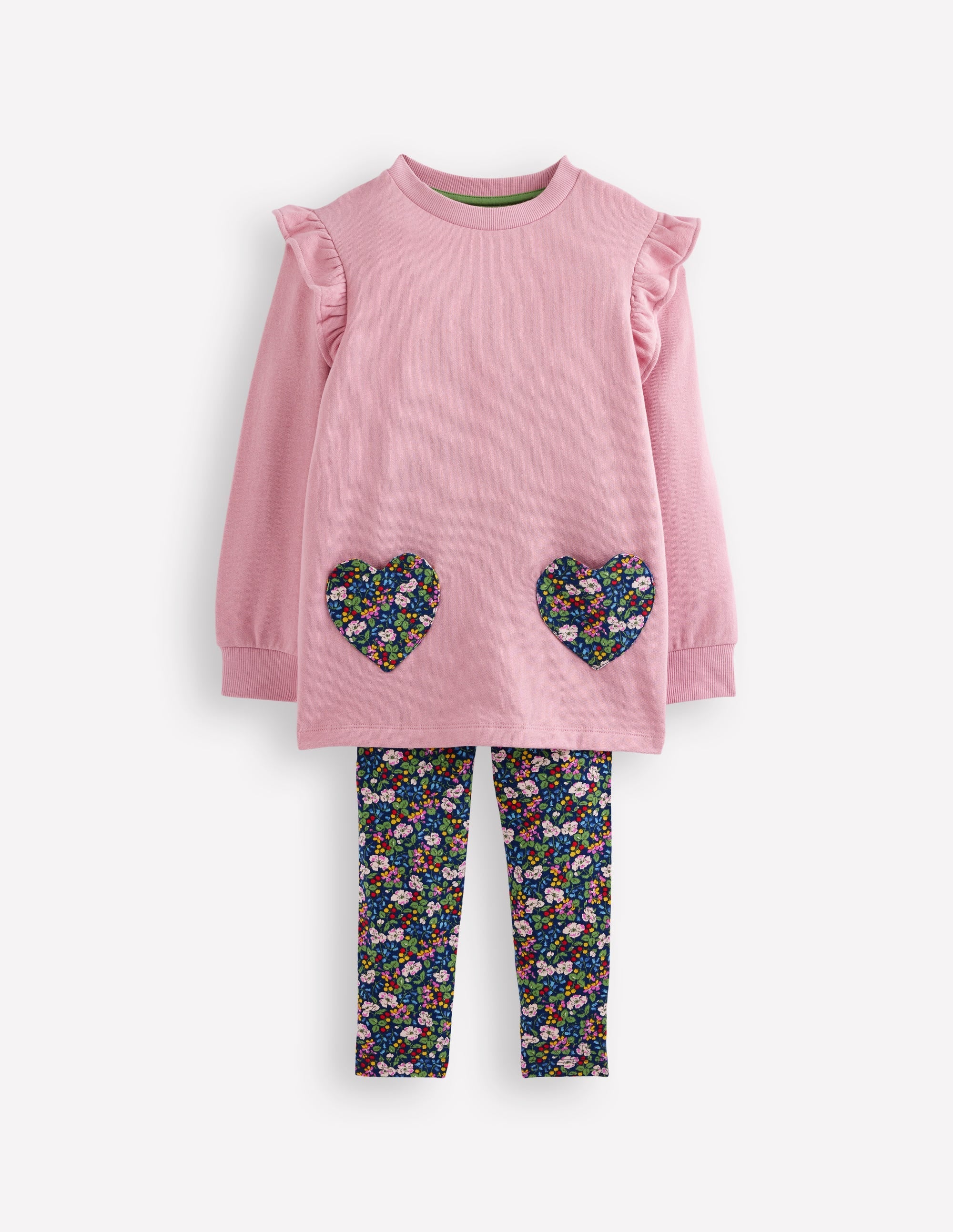 Heart Pocket Tunic Set-Berry Floral