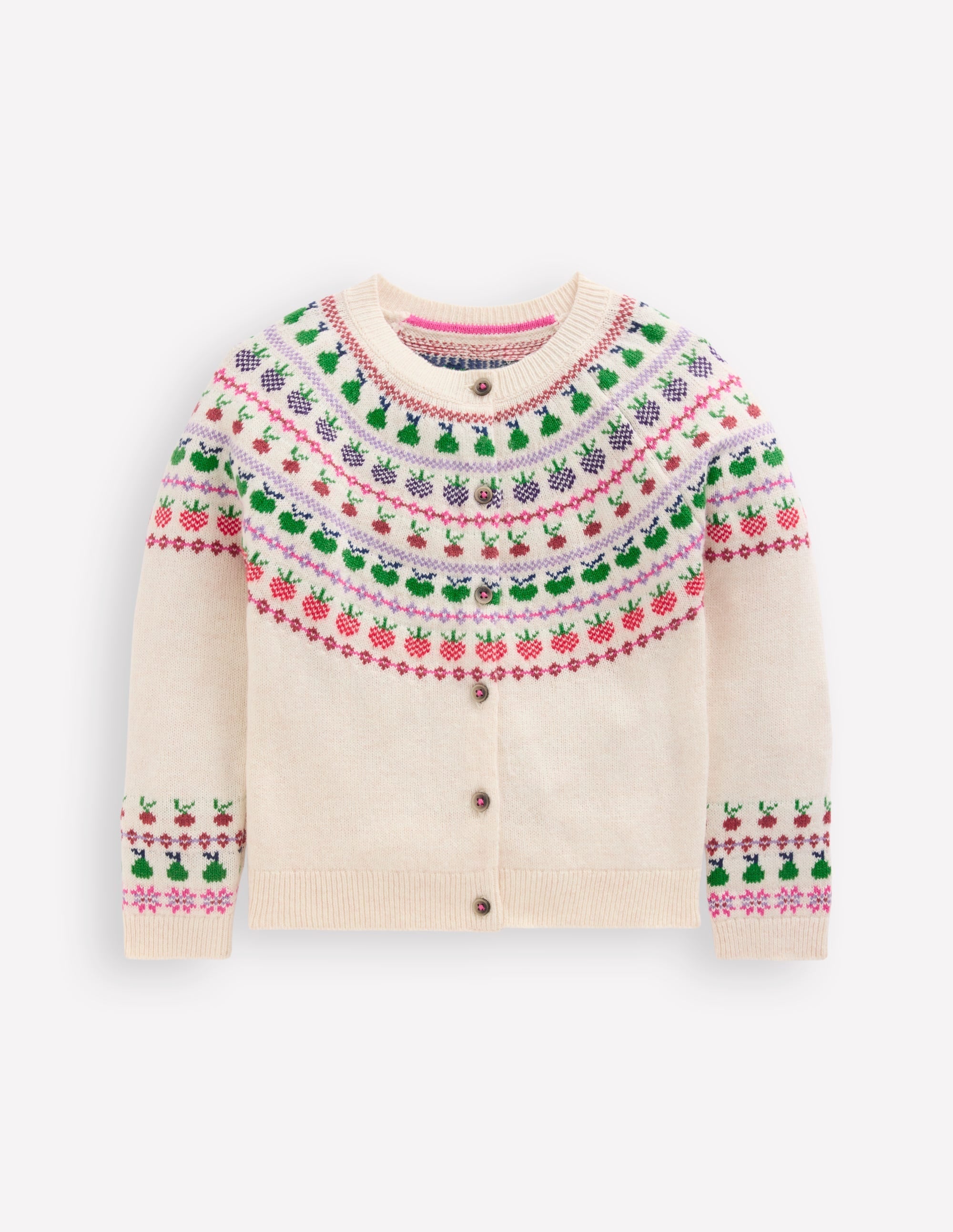Edie Fair Isle Logo Cardigan-Ecru Marl Fruit