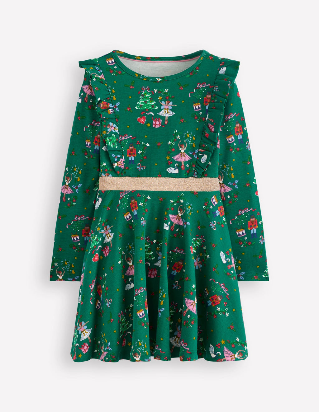 Cora Twirly Jersey Dress-Jewel Green Nutcracker