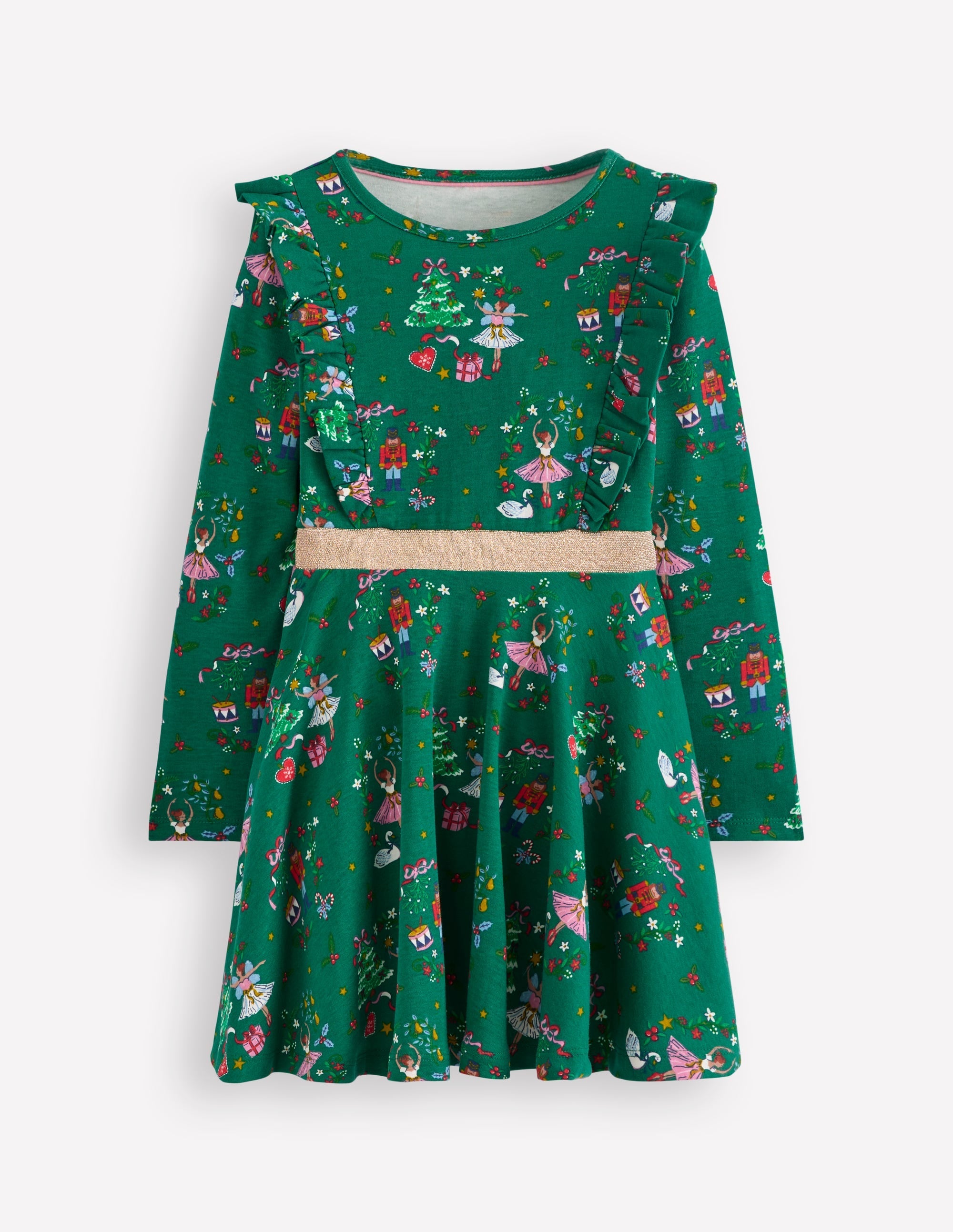 Cora Twirly Jersey Dress-Jewel Green Nutcracker