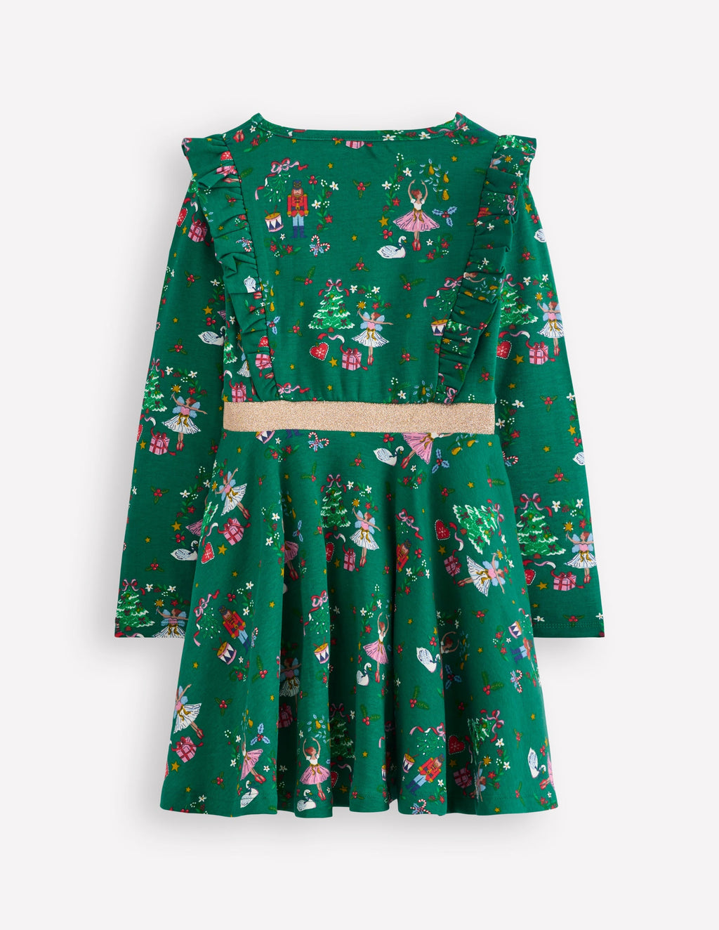 Cora Twirly Jersey Dress-Jewel Green Nutcracker