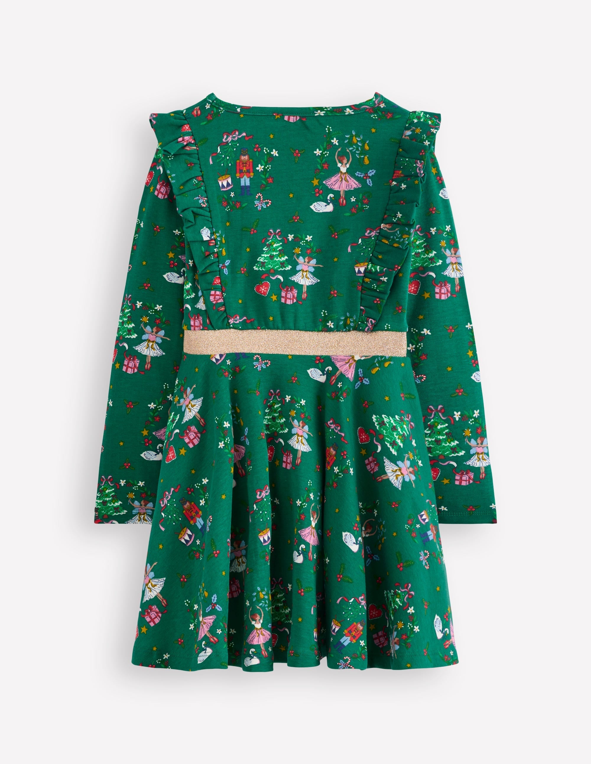 Cora Twirly Jersey Dress-Jewel Green Nutcracker