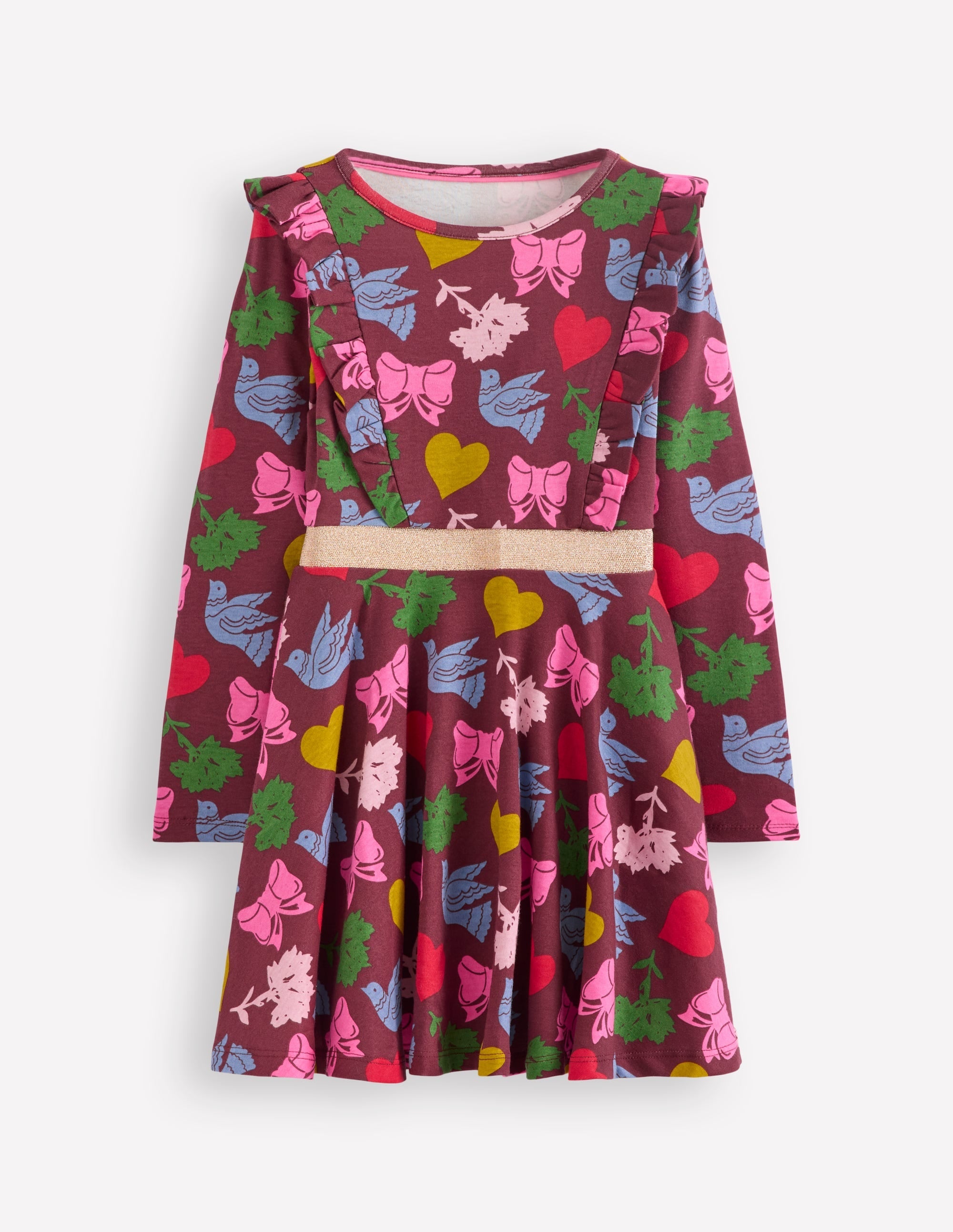 Cora Twirly Jersey Dress-Chestnut Festive Fun