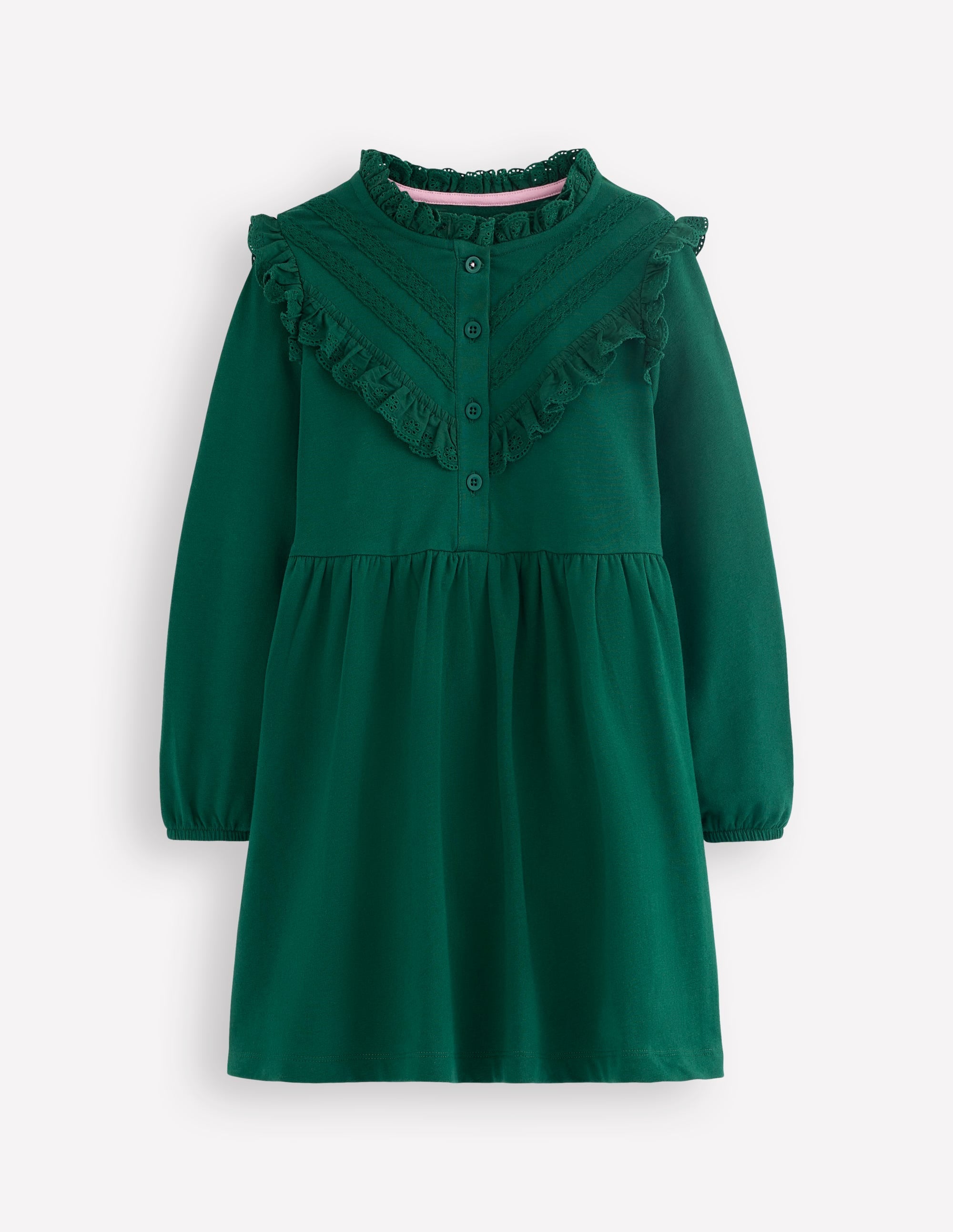 Lace Trim Sweatshirt Dress-Emerald Night