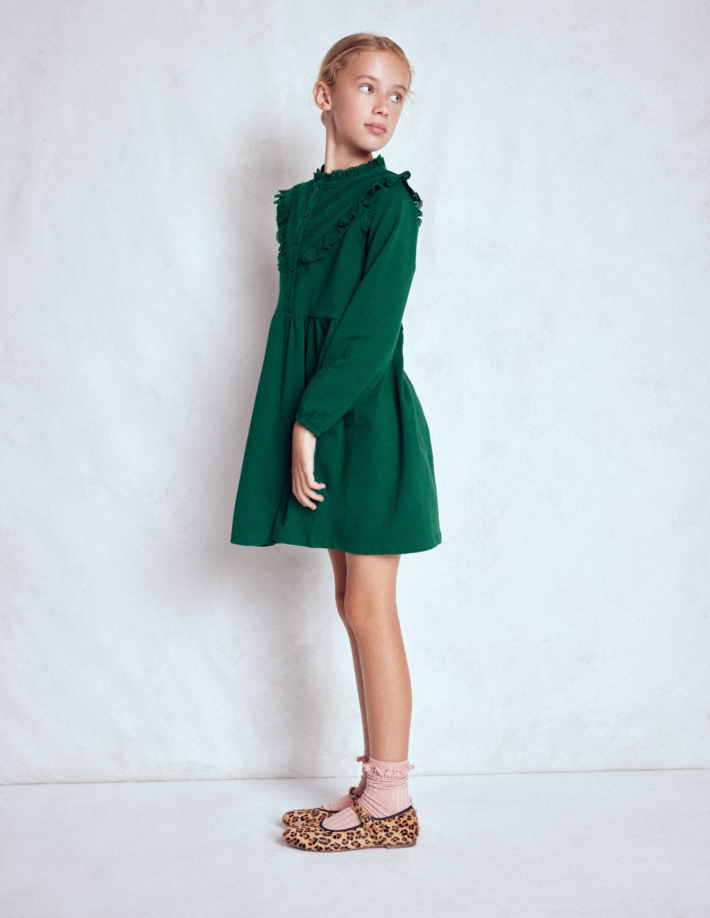 Lace Trim Sweatshirt Dress-Emerald Night