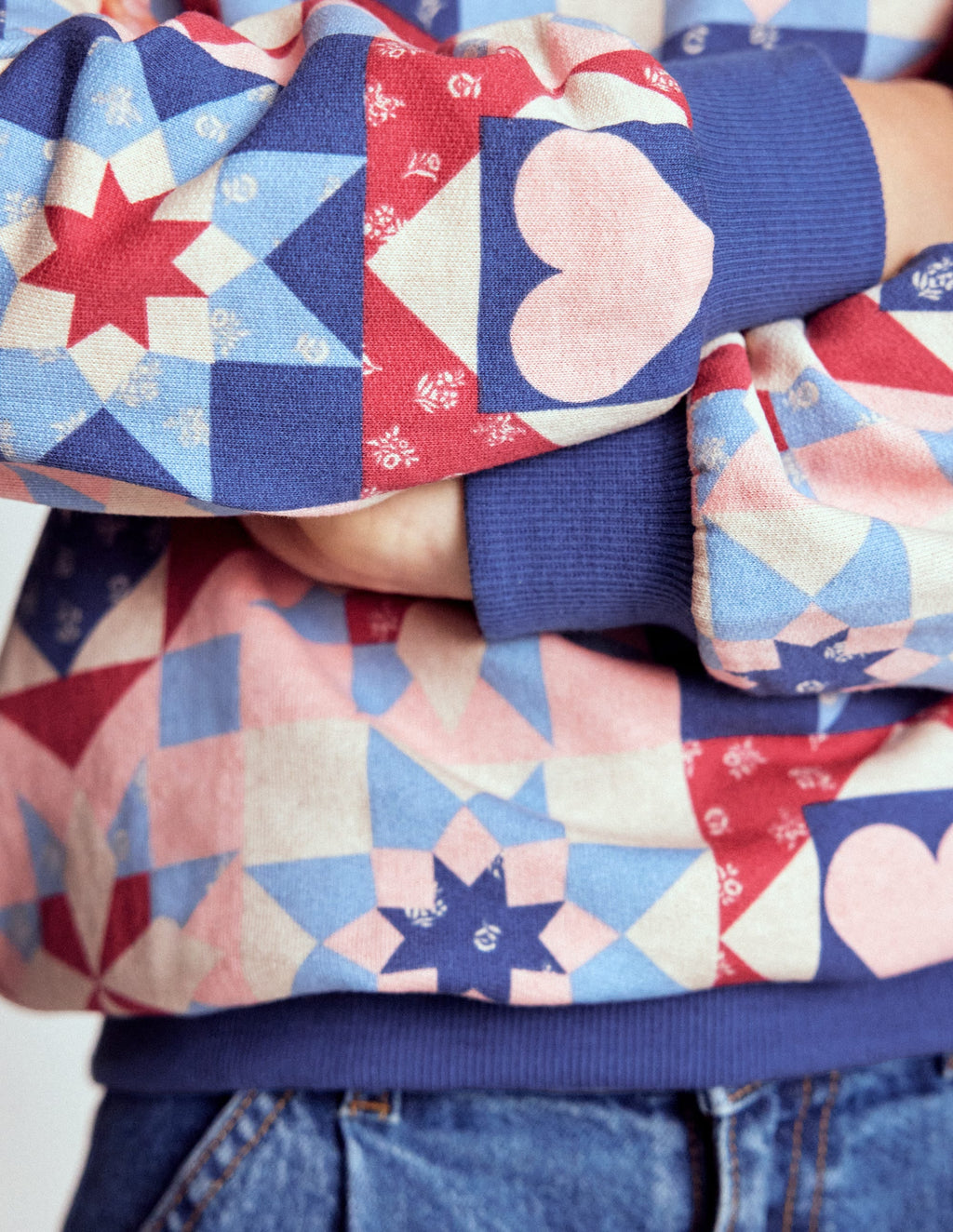 Printed Sweatshirt-Alaskan Blue Patchwork