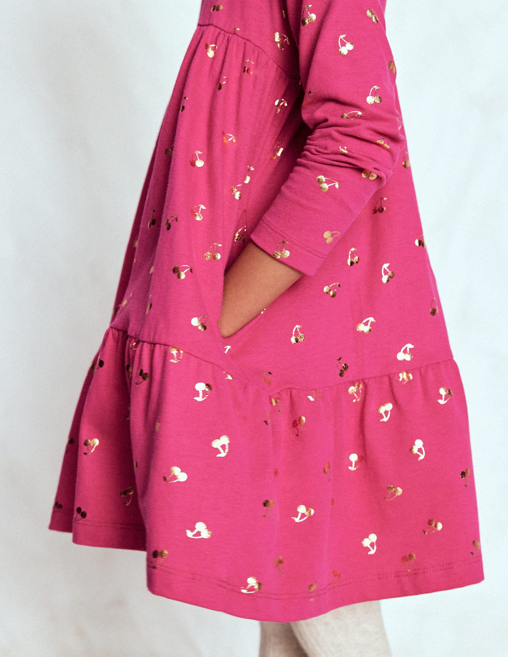 Ariel Long Sleeve Twirly Dress-Cherry Jam Foil Cherries