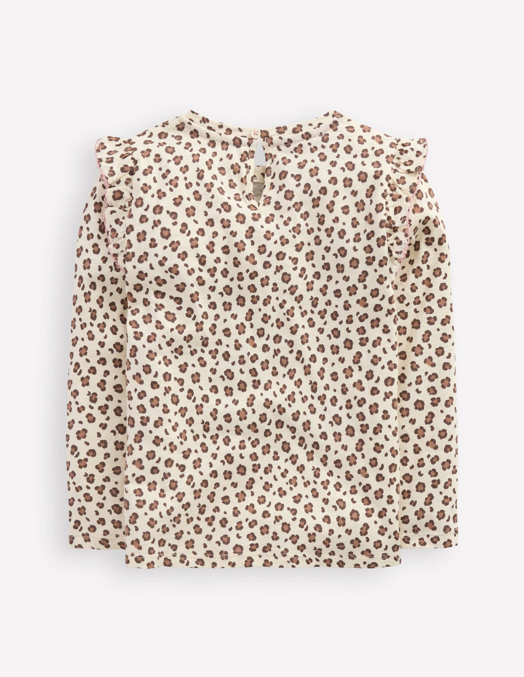 Frill Sleeve Slub Top-Vanilla White Leopard