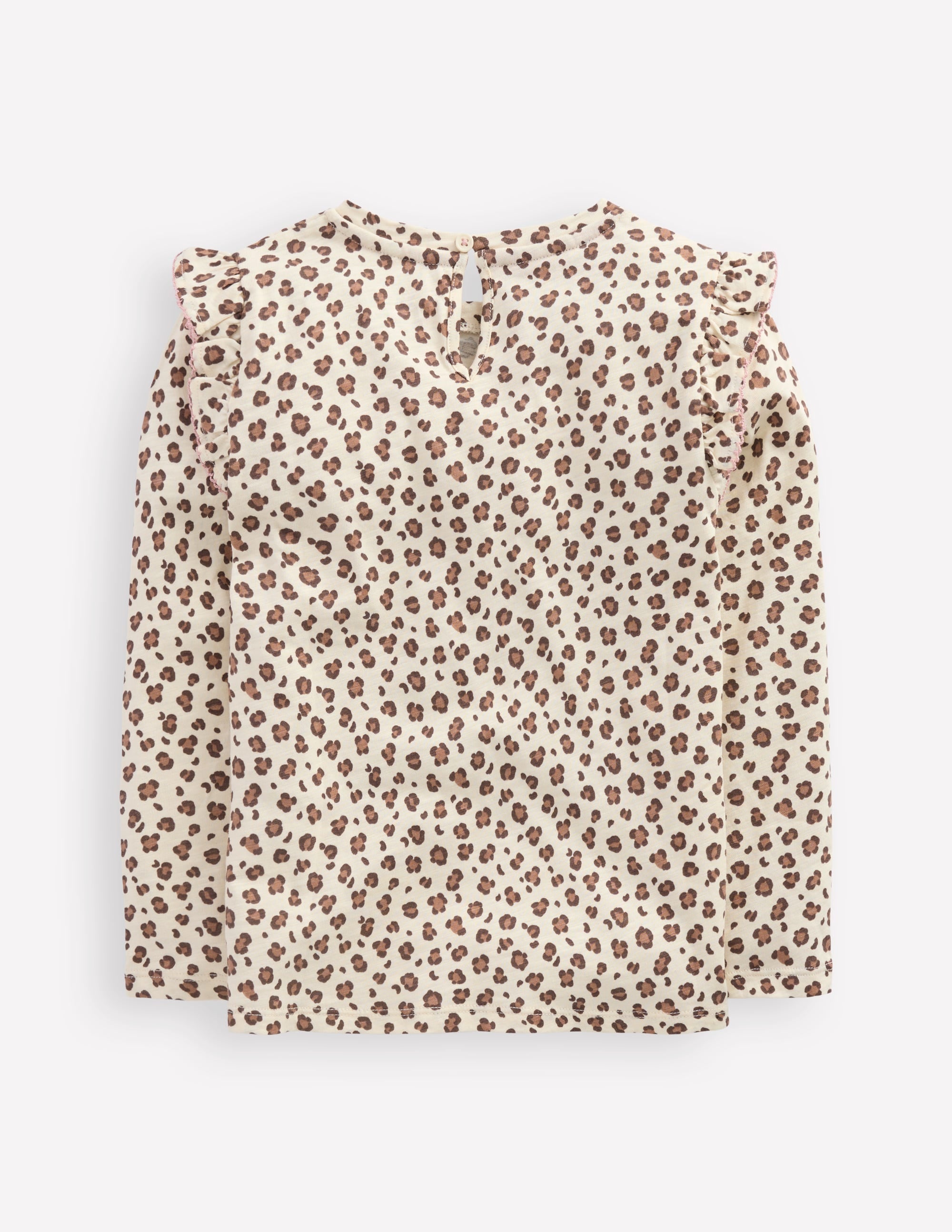 Frill Sleeve Slub Top-Vanilla White Leopard