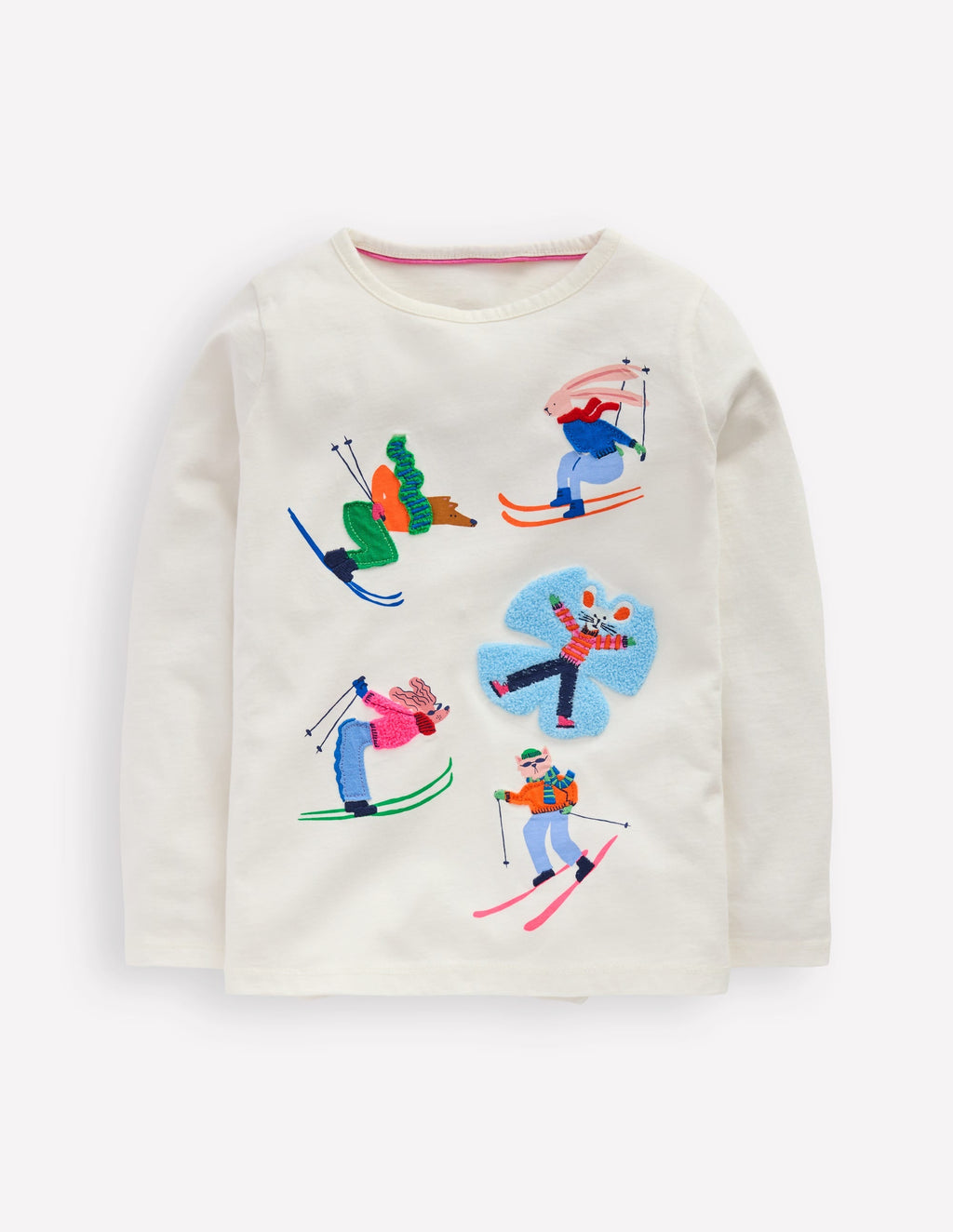 Long Sleeve Bouclé T-shirt-Soft Ivory Skiers
