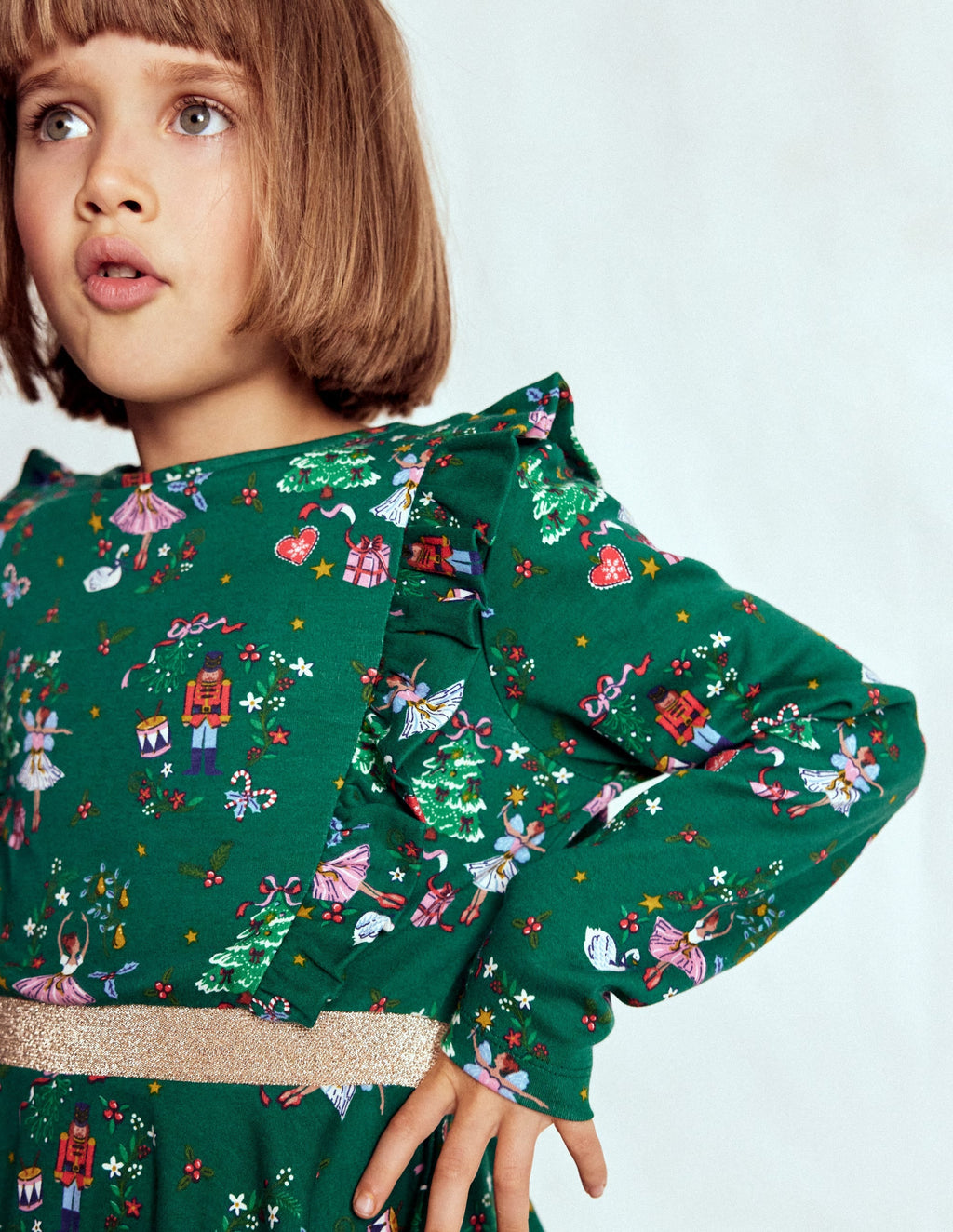 Cora Twirly Jersey Dress-Jewel Green Nutcracker