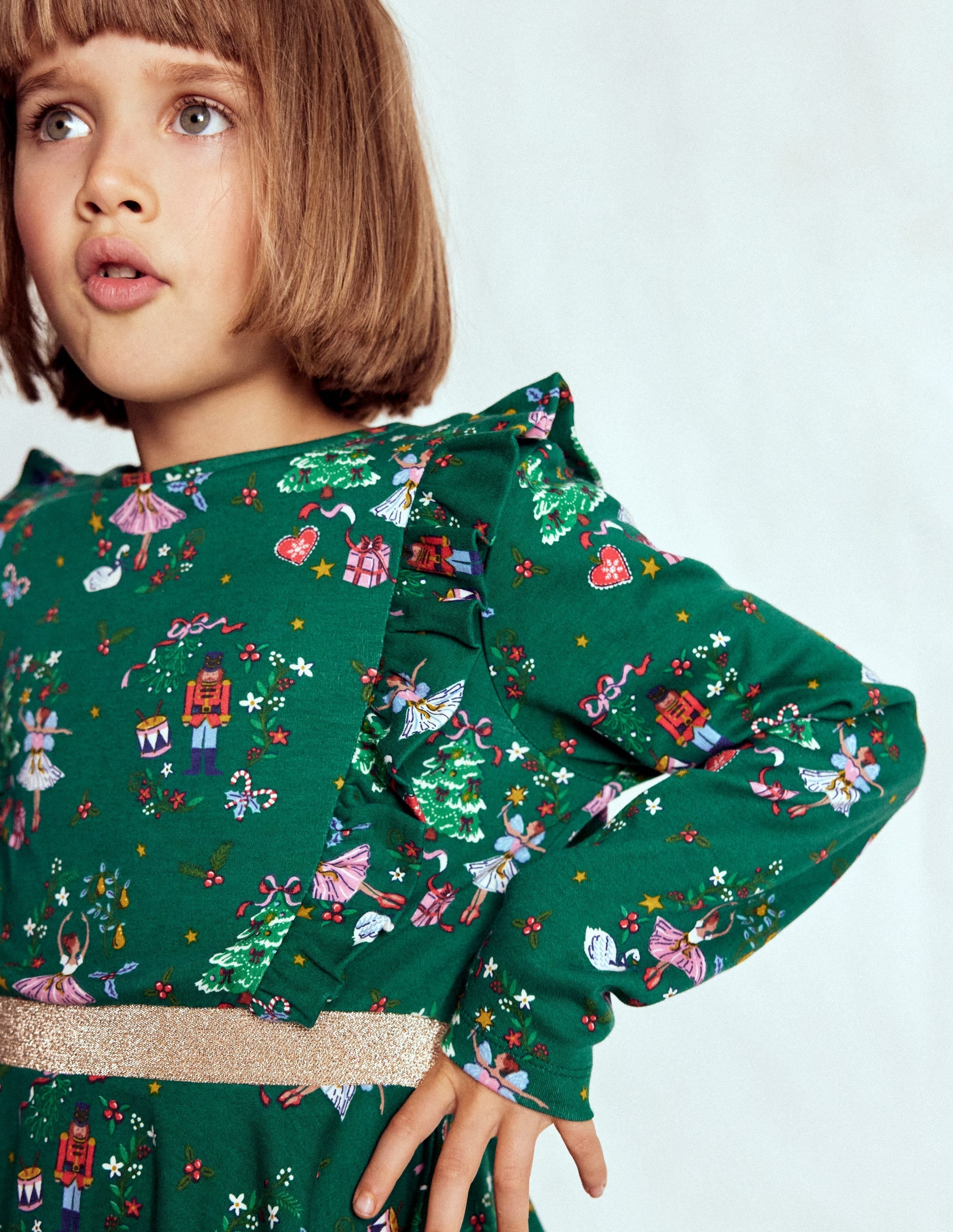 Cora Twirly Jersey Dress-Jewel Green Nutcracker