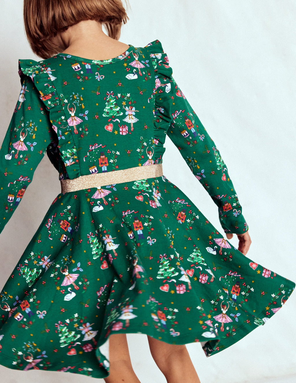 Cora Twirly Jersey Dress-Jewel Green Nutcracker