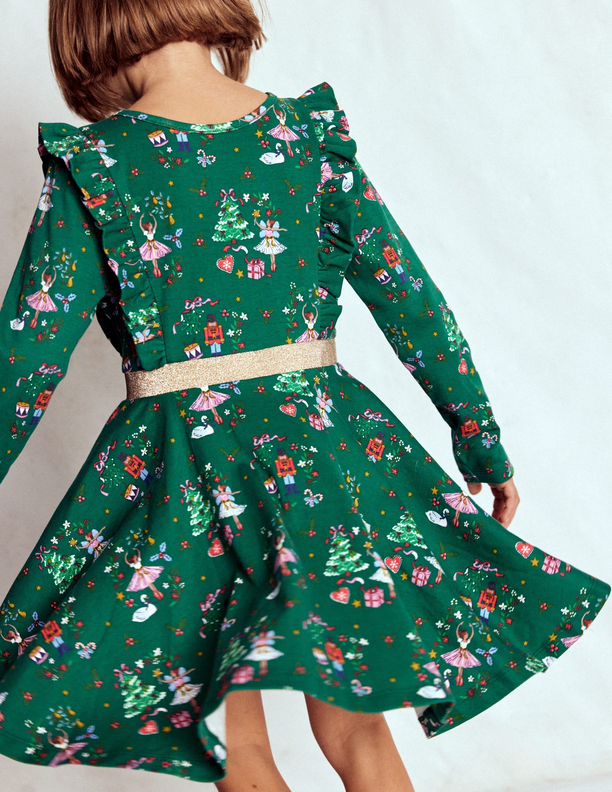 Cora Twirly Jersey Dress-Jewel Green Nutcracker