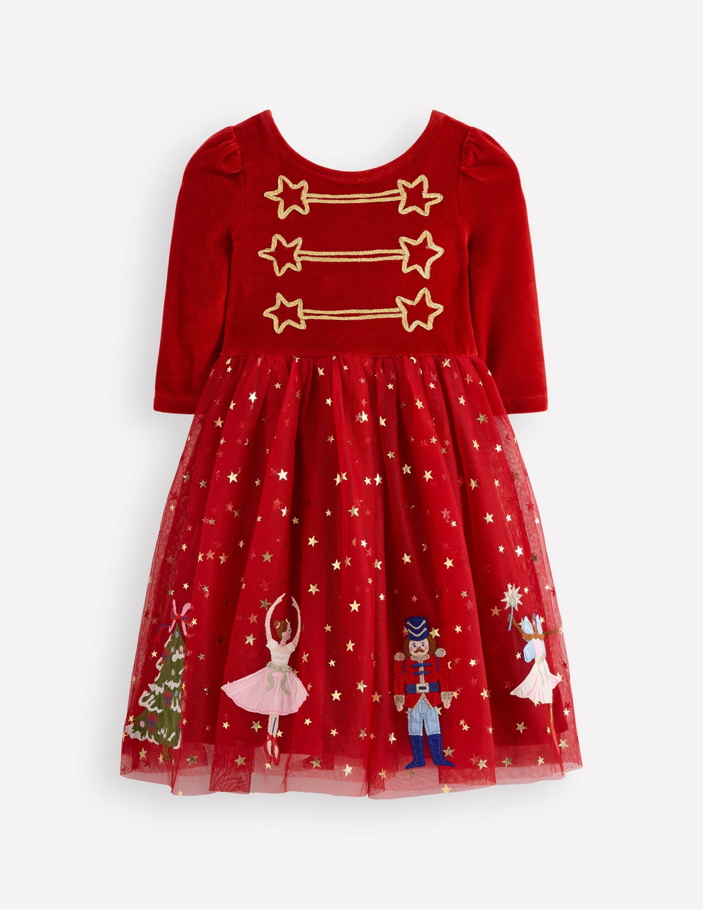 Velour Tulle Appliqué Dress-Carmine Red Nutcracker