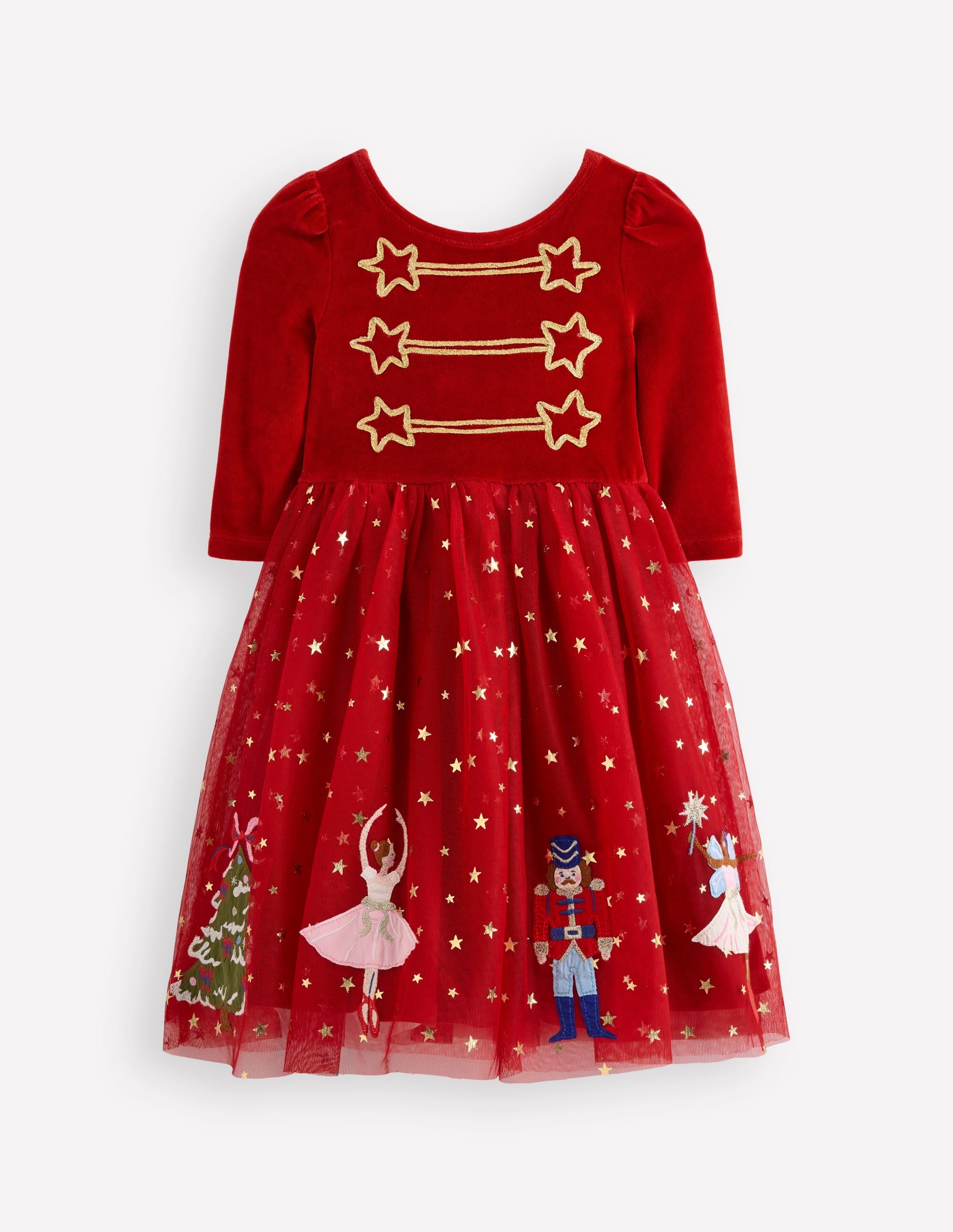 Velour Tulle Appliqué Dress-Carmine Red Nutcracker
