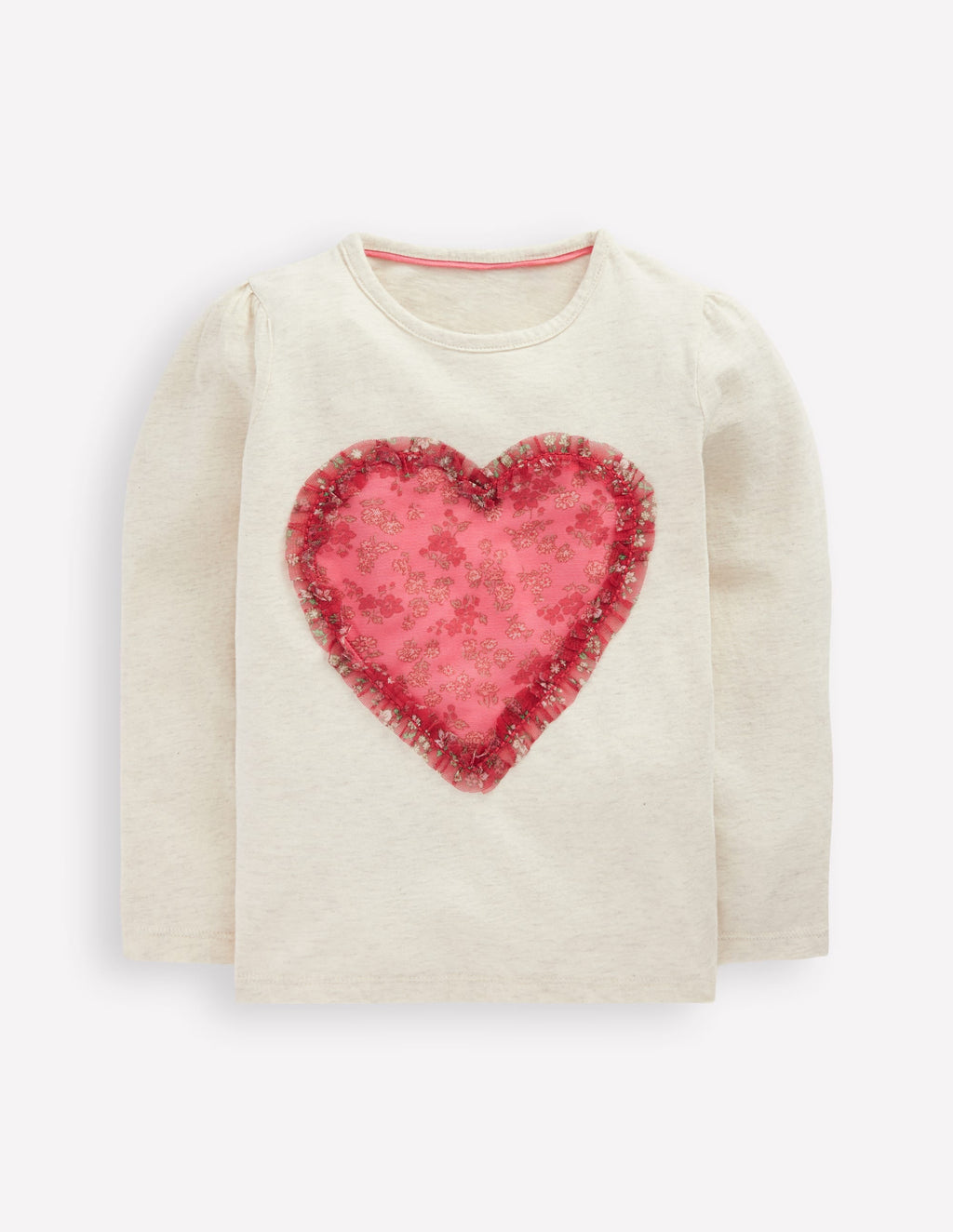 Puff Sleeve Appliqué  T-shirt-Ruffle Heart