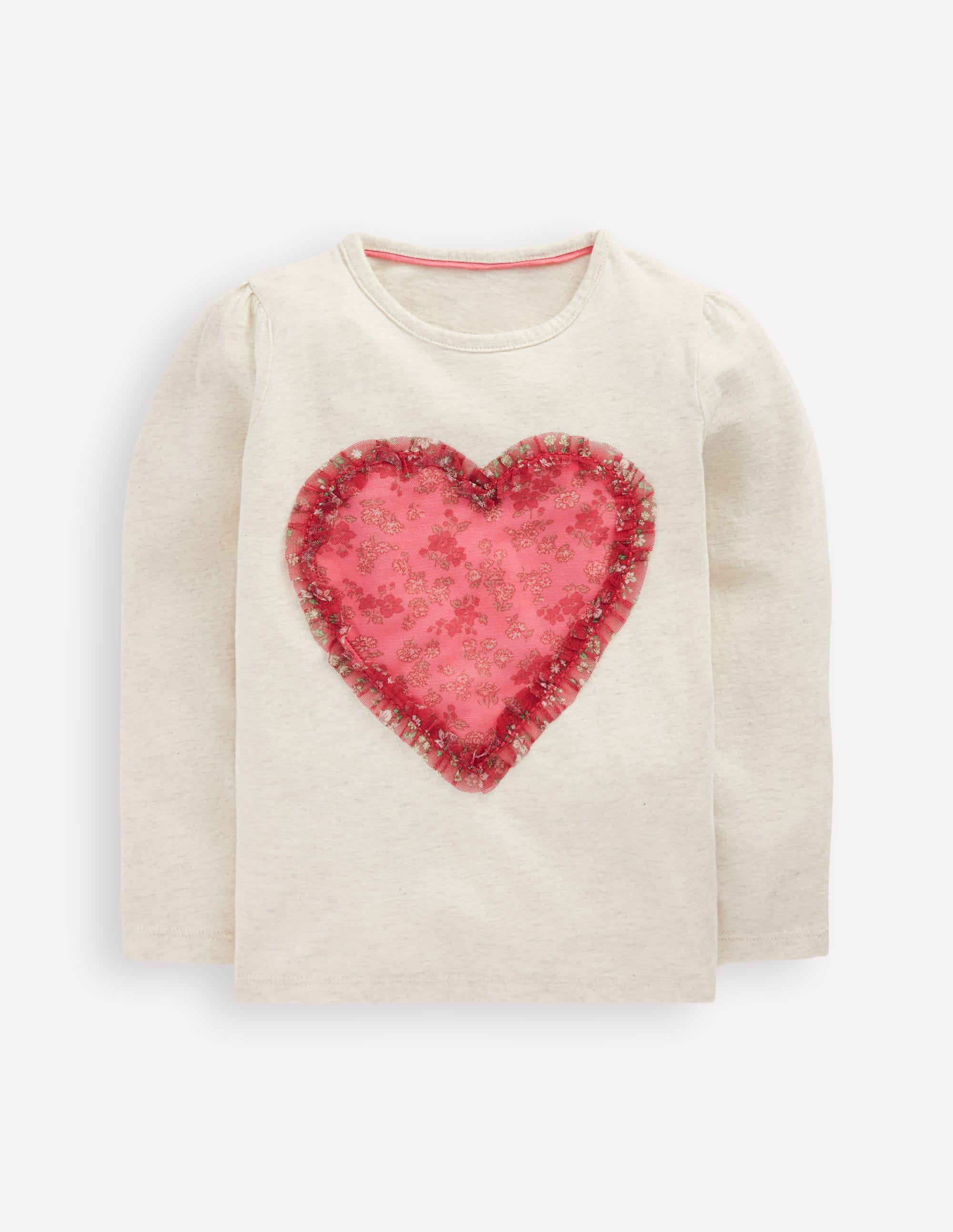 Puff Sleeve Appliqué  T-shirt-Ruffle Heart