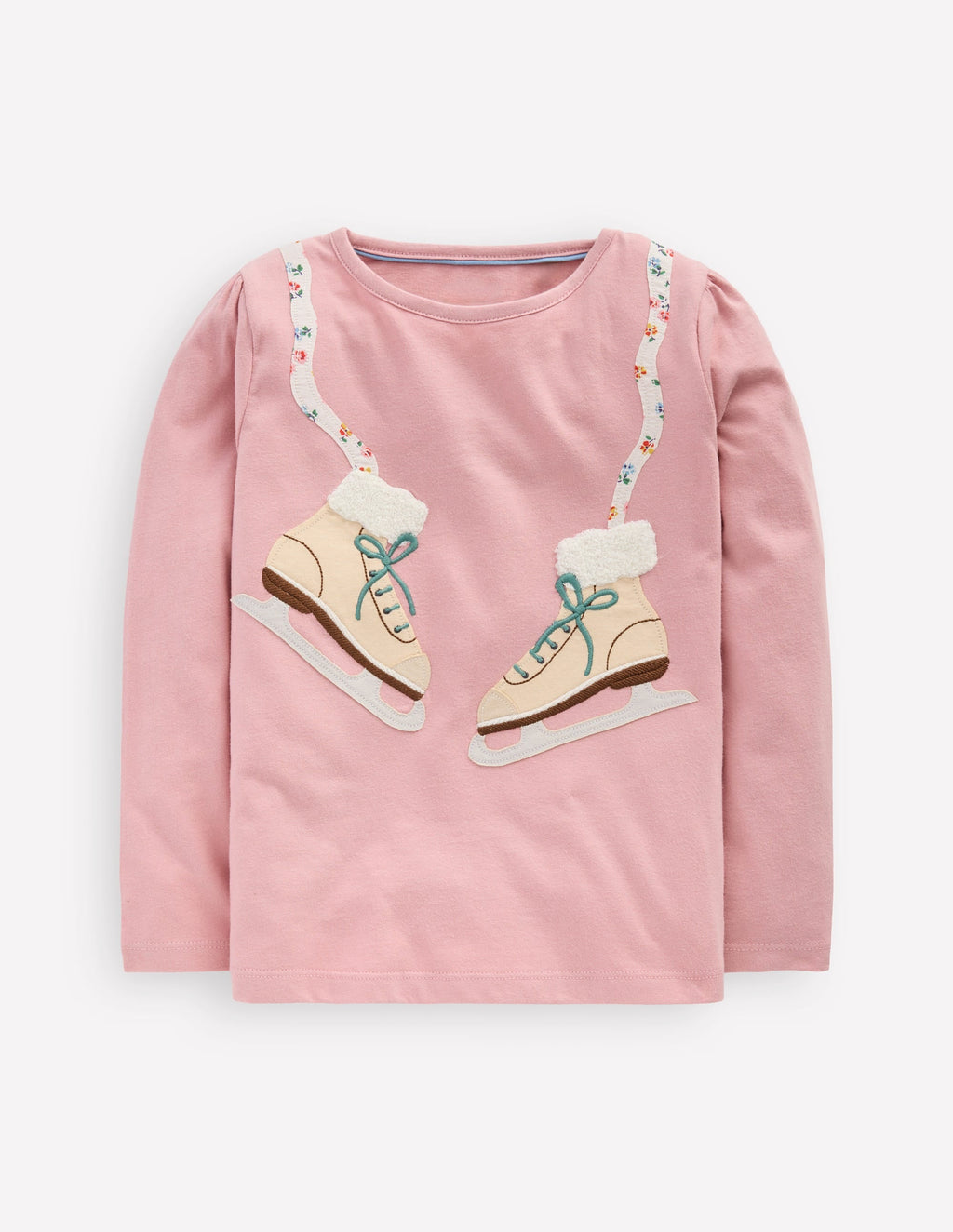 Puff Sleeve Appliqué  T-shirt-Vintage Pink Skates