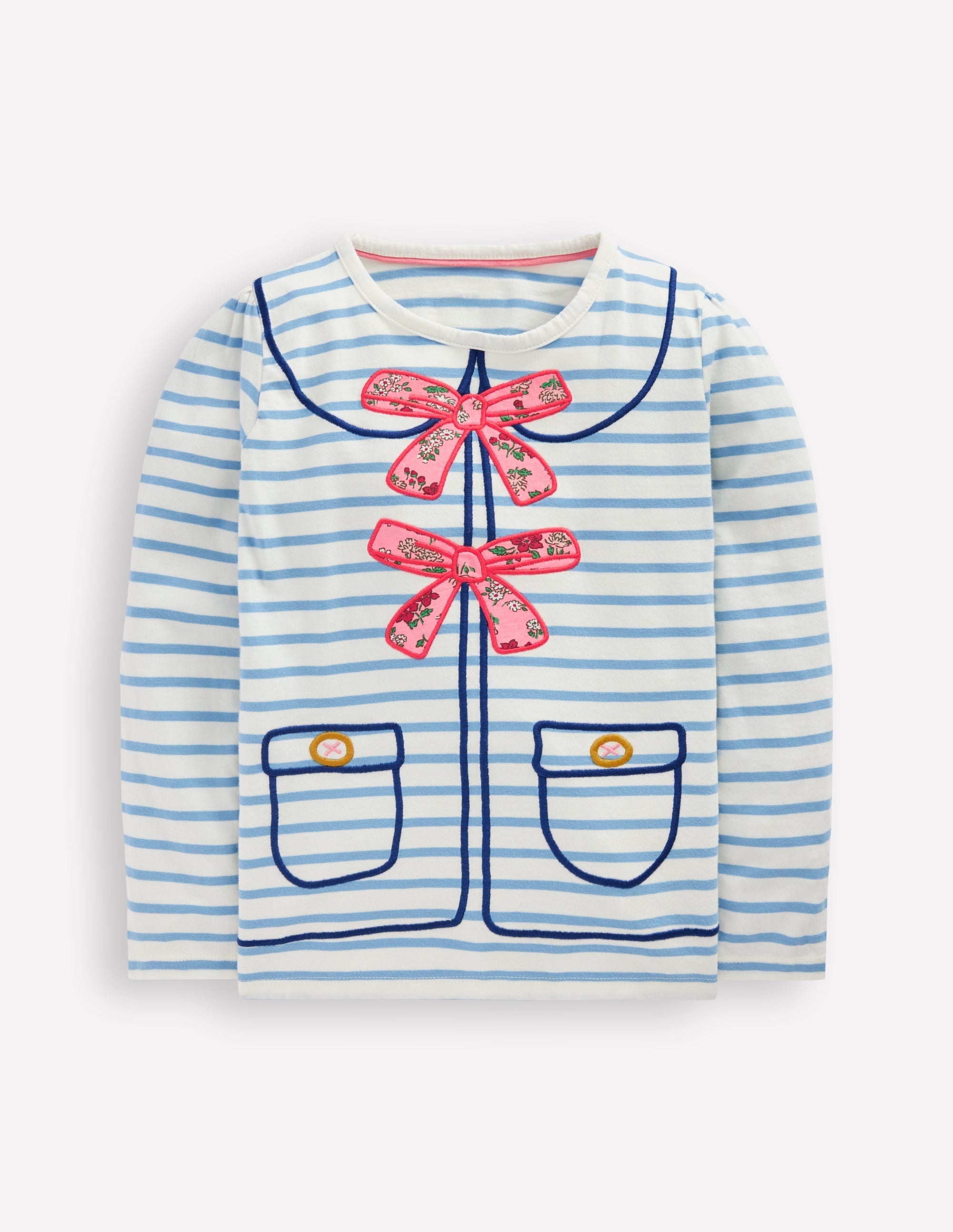 Puff Sleeve Appliqué  T-shirt-Soft Ivory/Glacier Blue