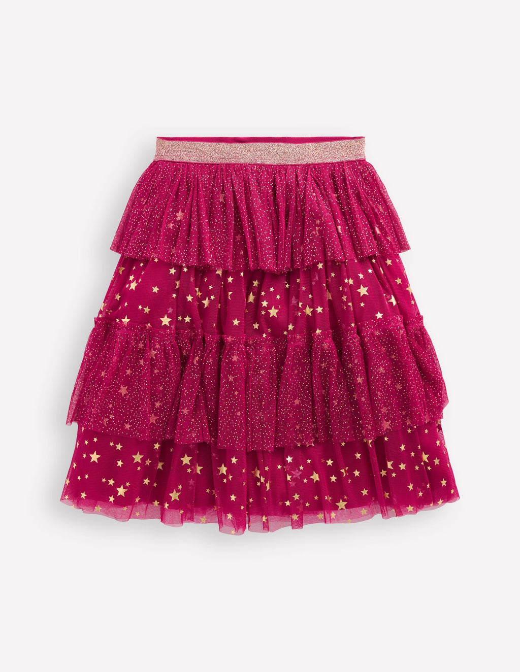 Tulle Ruffle Midi Skirt-Cherry Jam