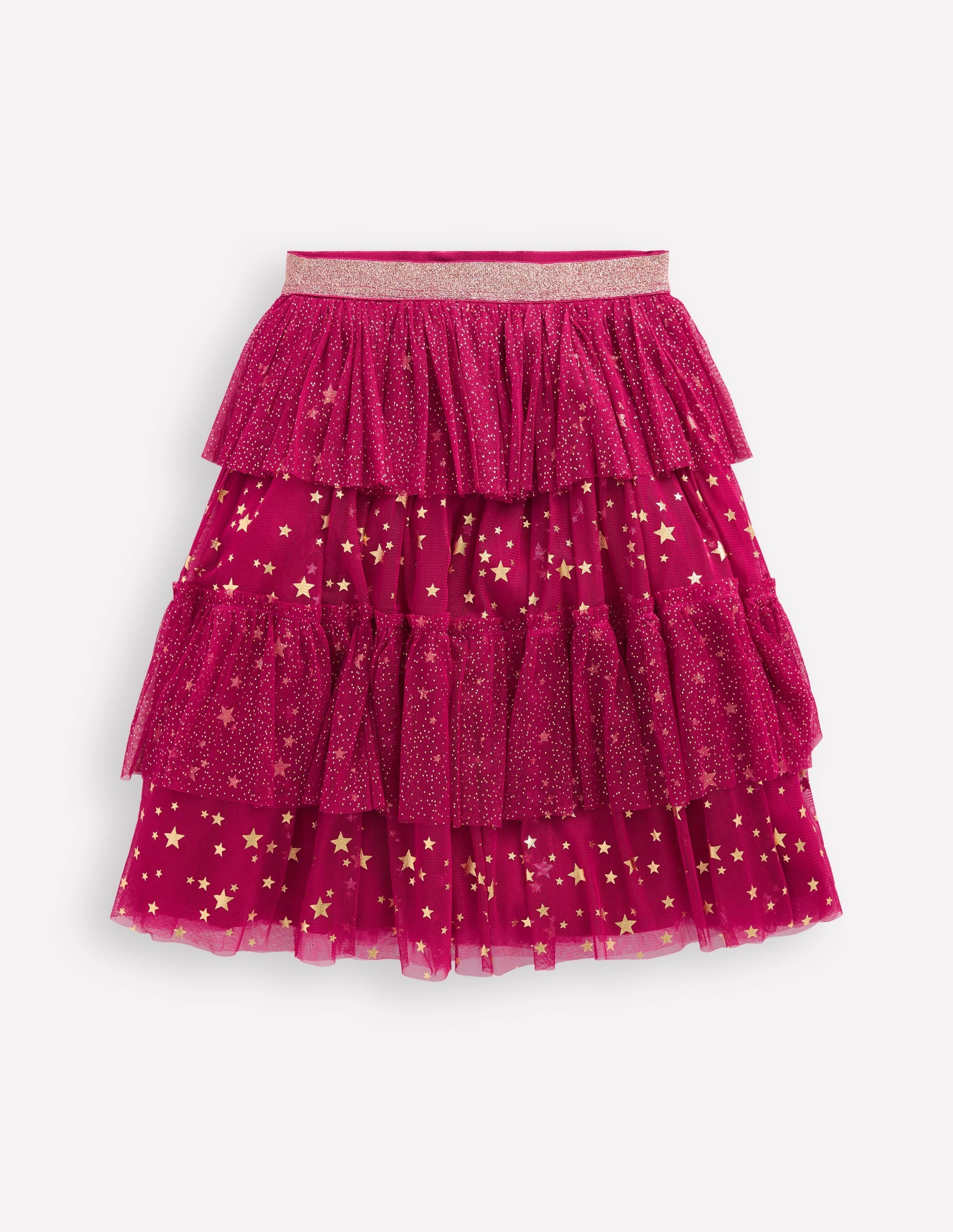 Tulle Ruffle Midi Skirt-Cherry Jam