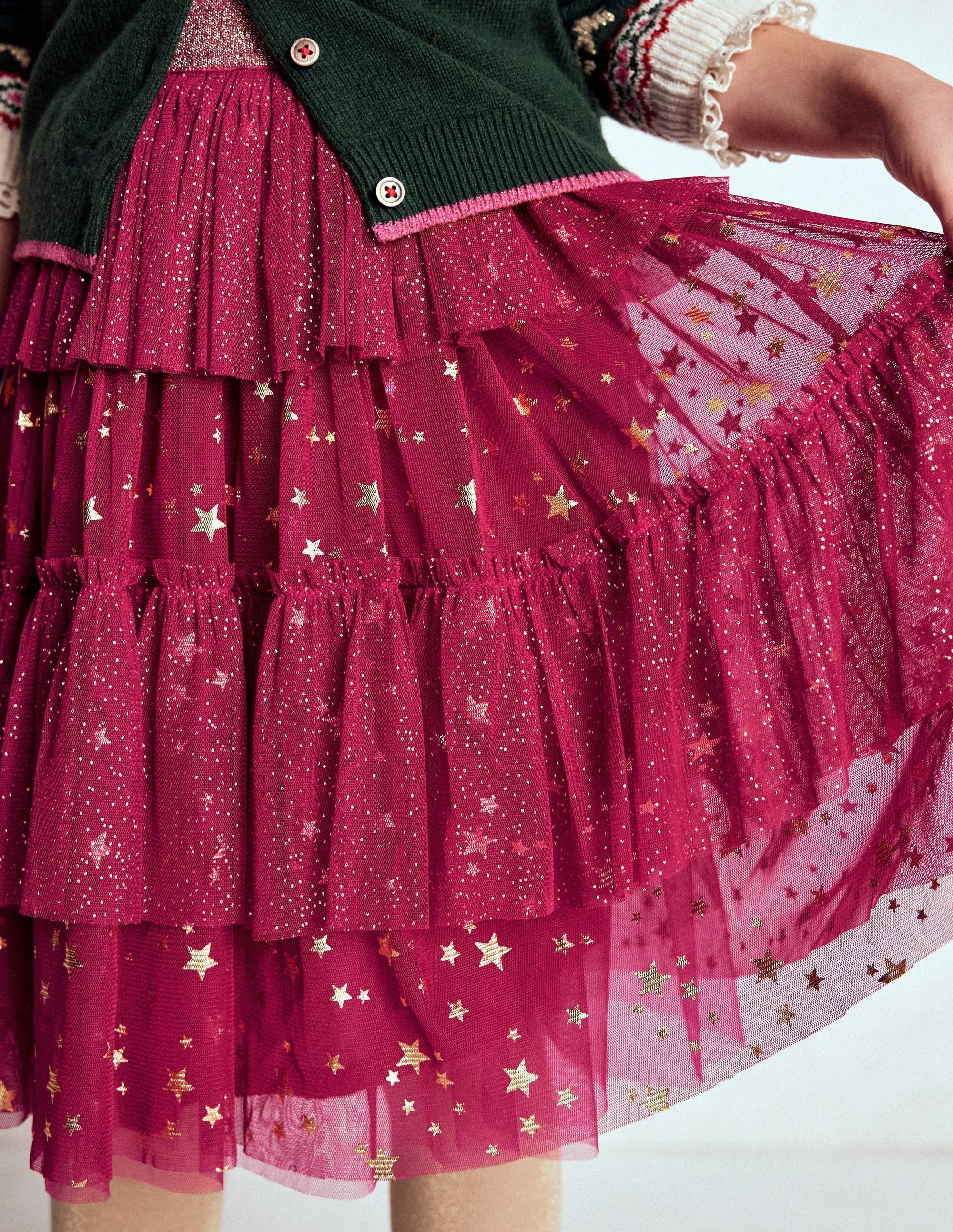 Tulle Ruffle Midi Skirt-Cherry Jam