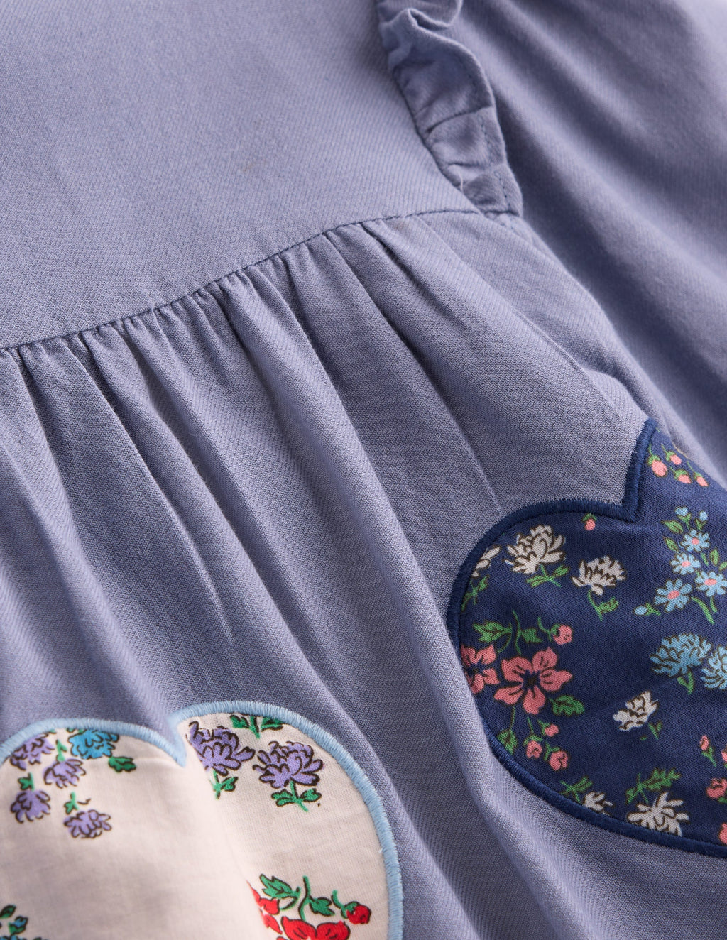 Heart Appliqué  Dress-Dusty Blue Hearts