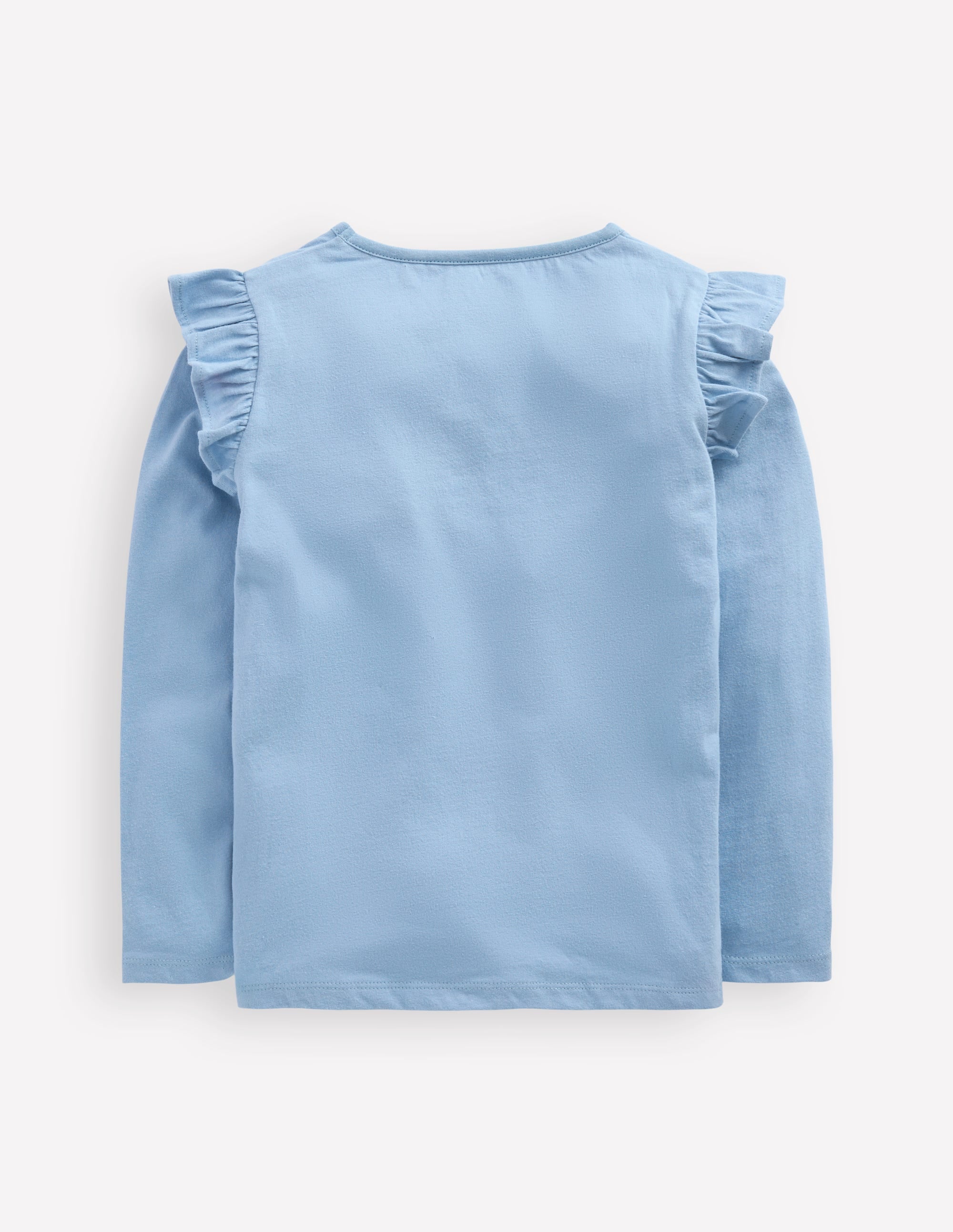 Frill Sleeve Appliqué T-shirt-Blue Lovebirds