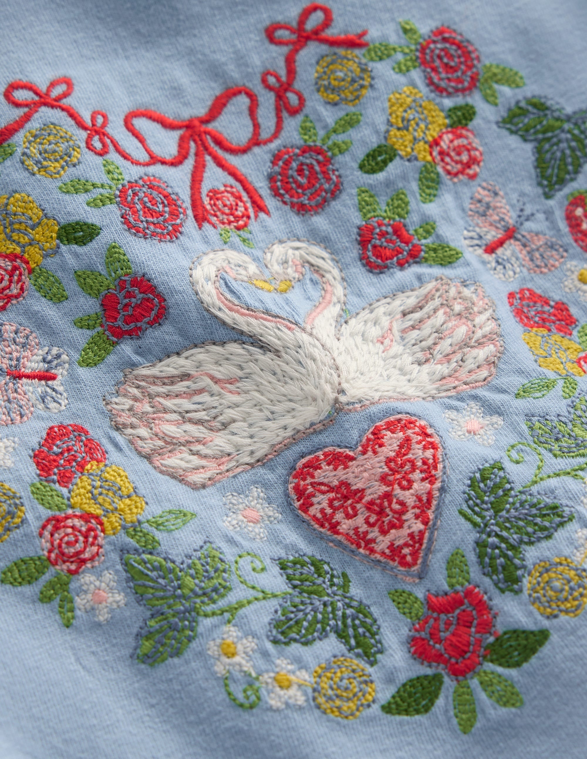 Frill Sleeve Appliqué T-shirt-Blue Lovebirds