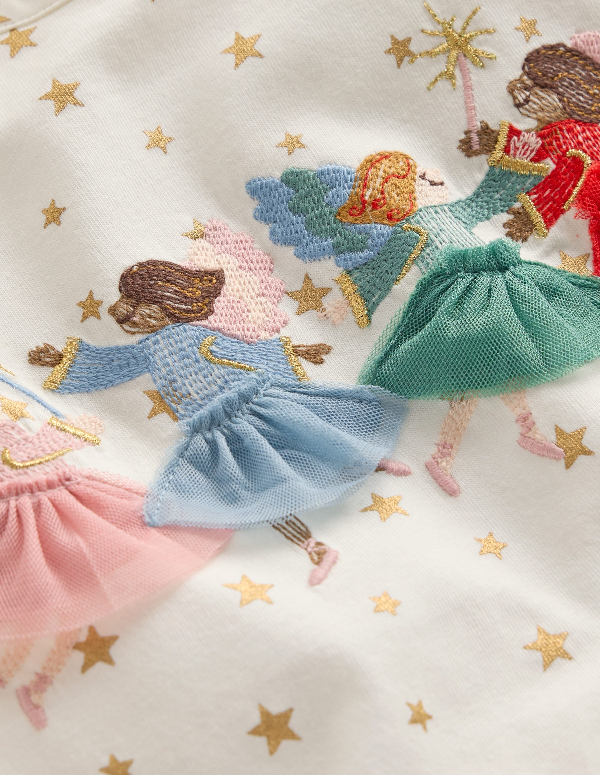 Frill Sleeve Appliqué T-shirt-Ivory Fairies