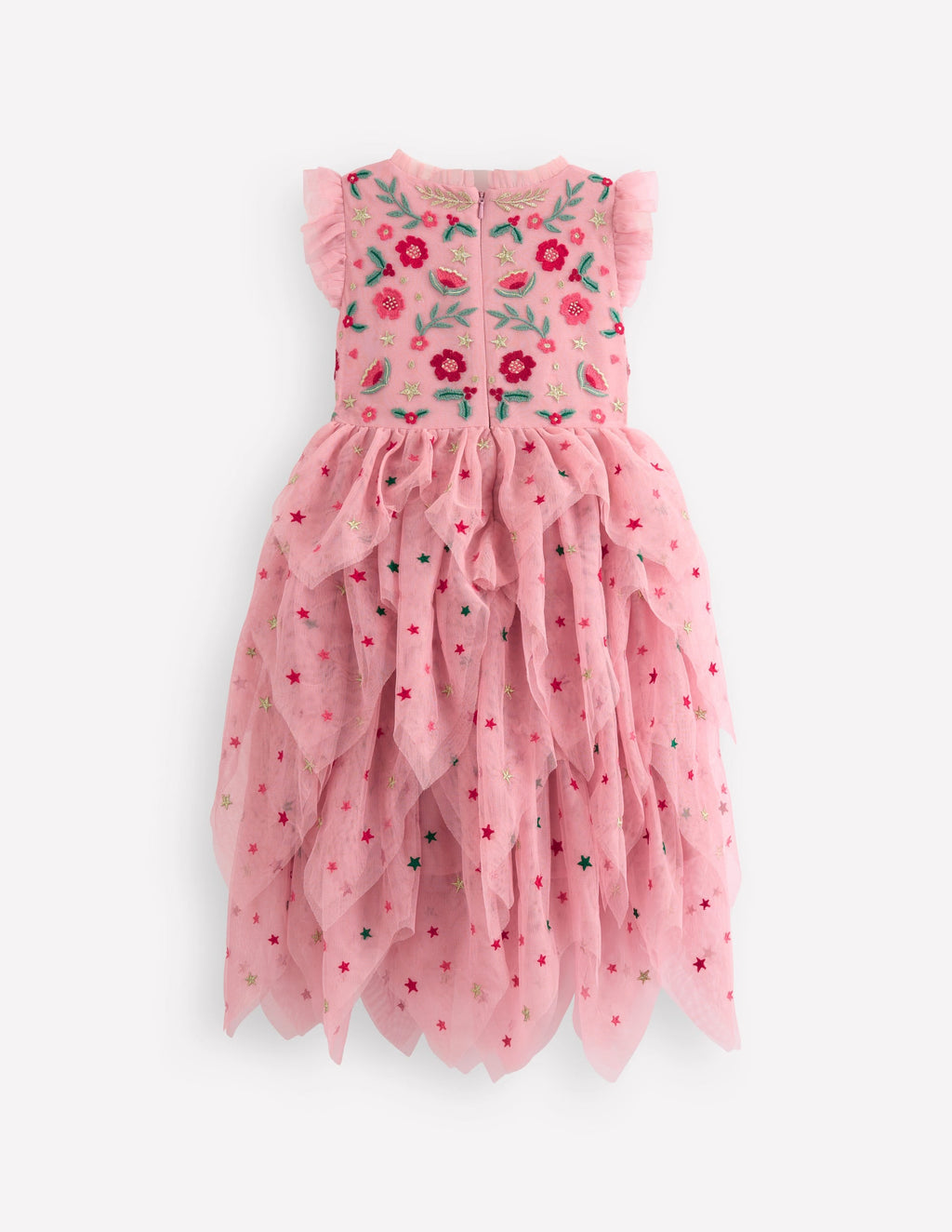 Tiered Tulle Party Dress-Vintage Pink Embroidery
