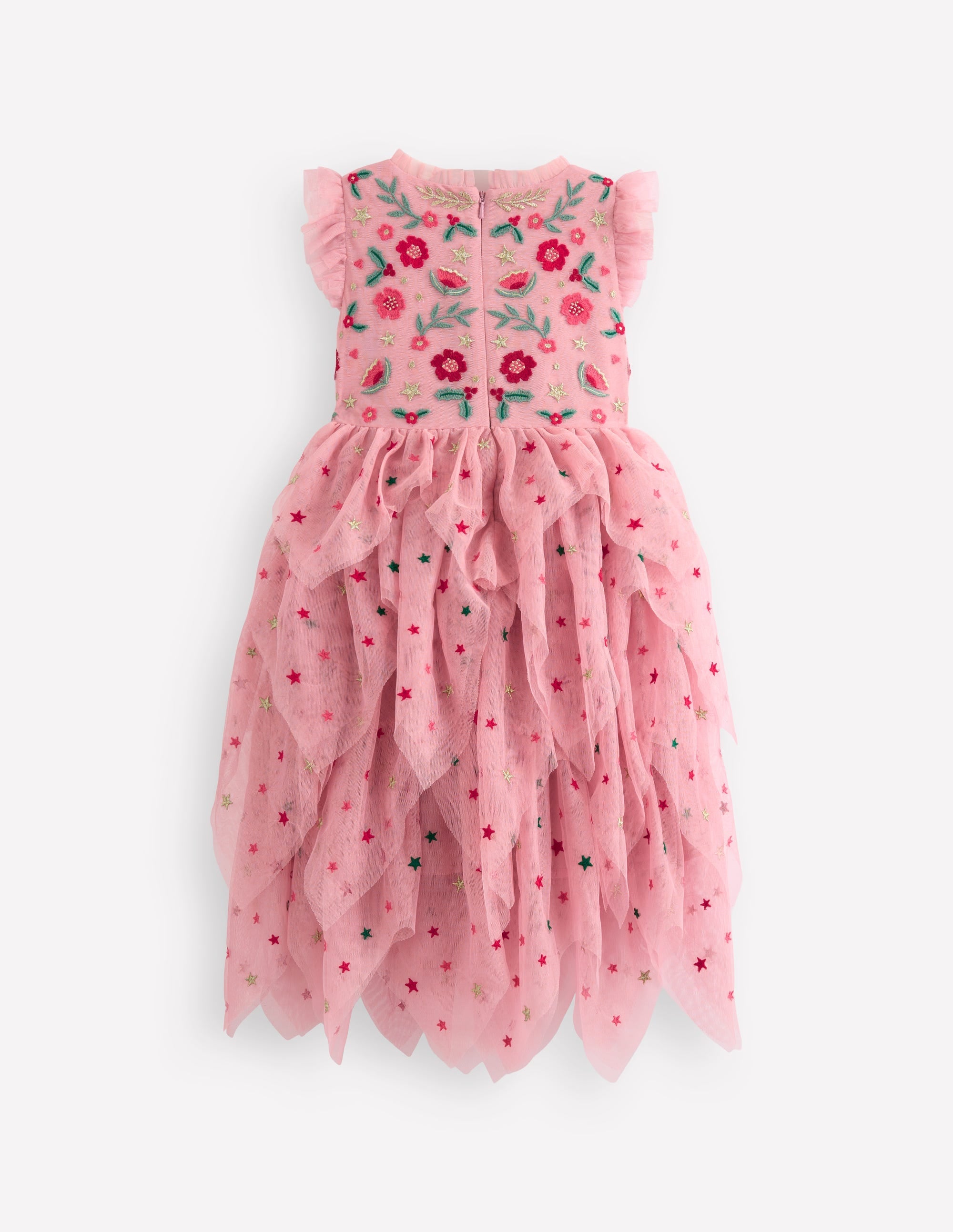 Tiered Tulle Party Dress-Vintage Pink Embroidery