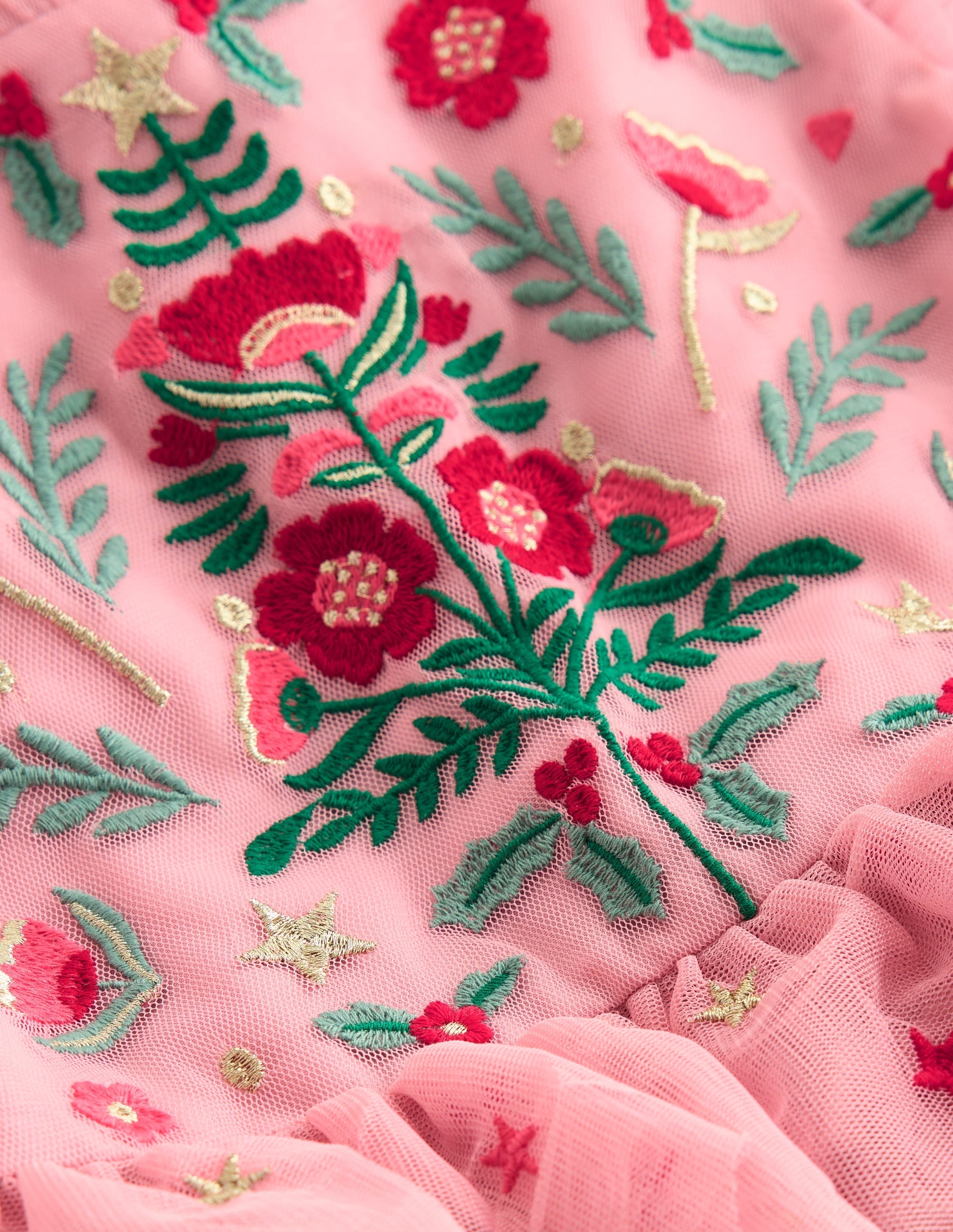 Tiered Tulle Party Dress-Vintage Pink Embroidery