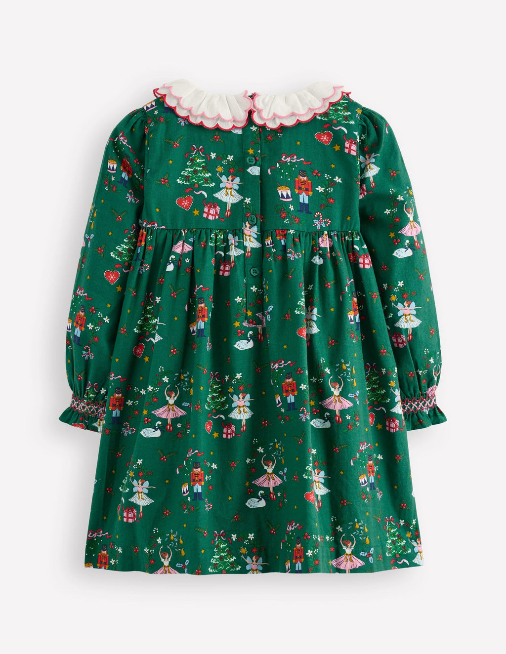 Cosy Collar Detail Smock Dress-Alpine Green Nutcracker