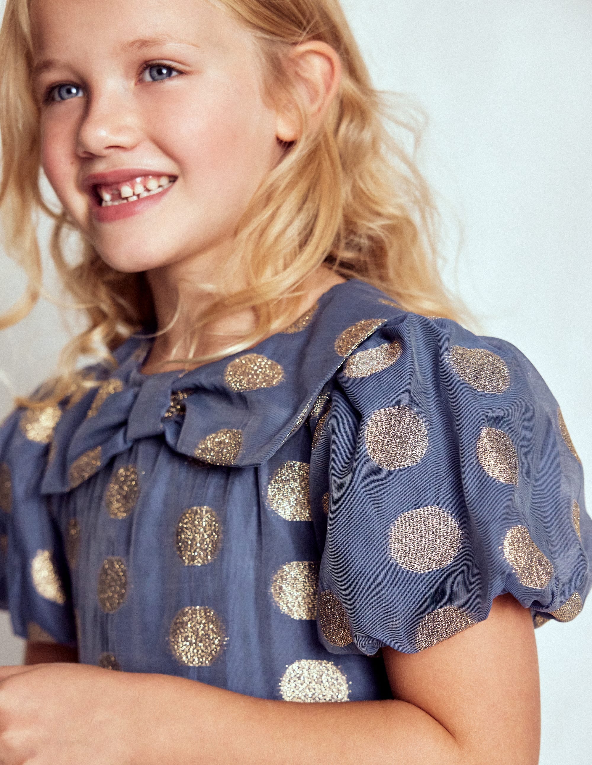 Bubble Hem Party Dress-College Navy Gold Spot