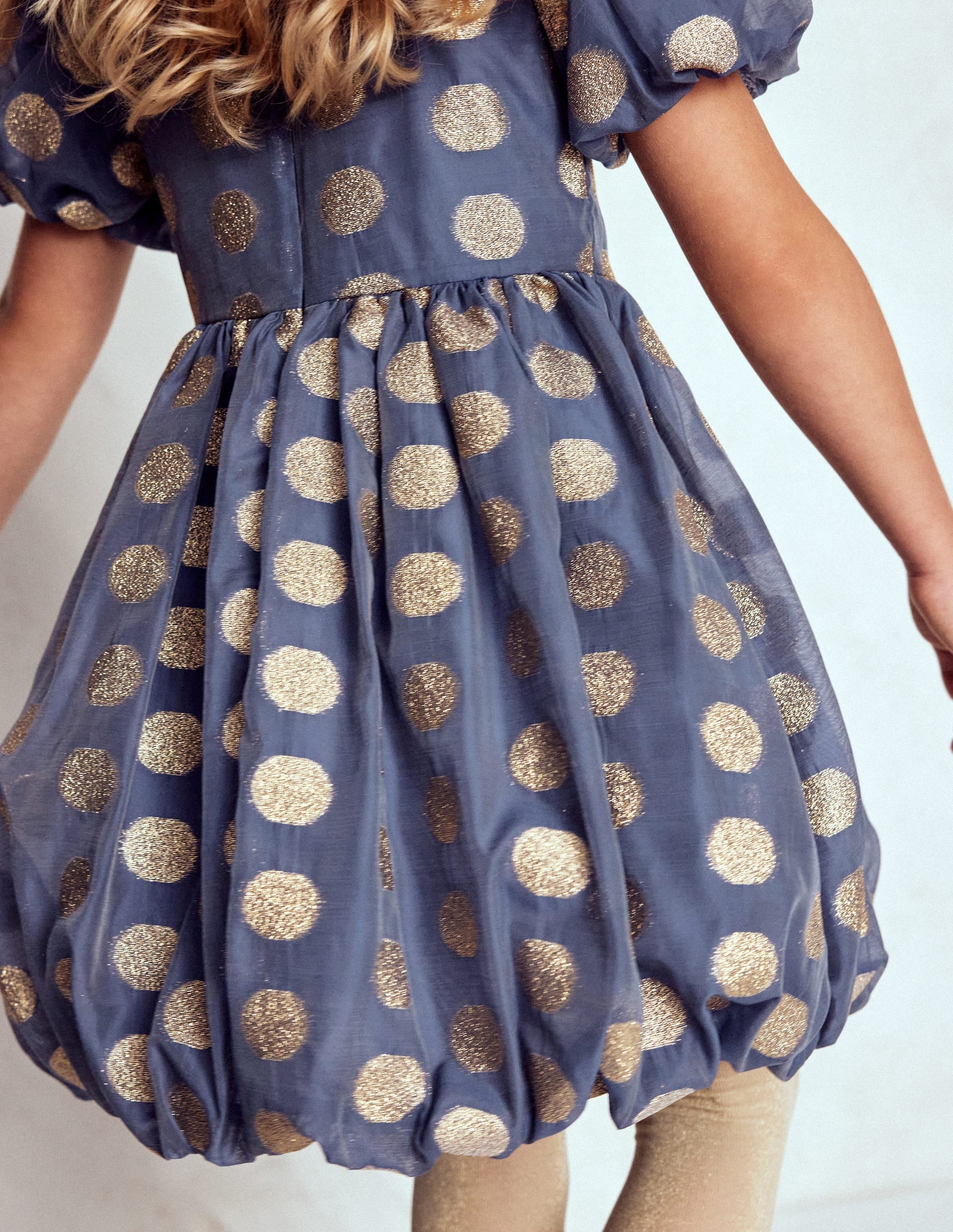 Bubble Hem Party Dress-College Navy Gold Spot