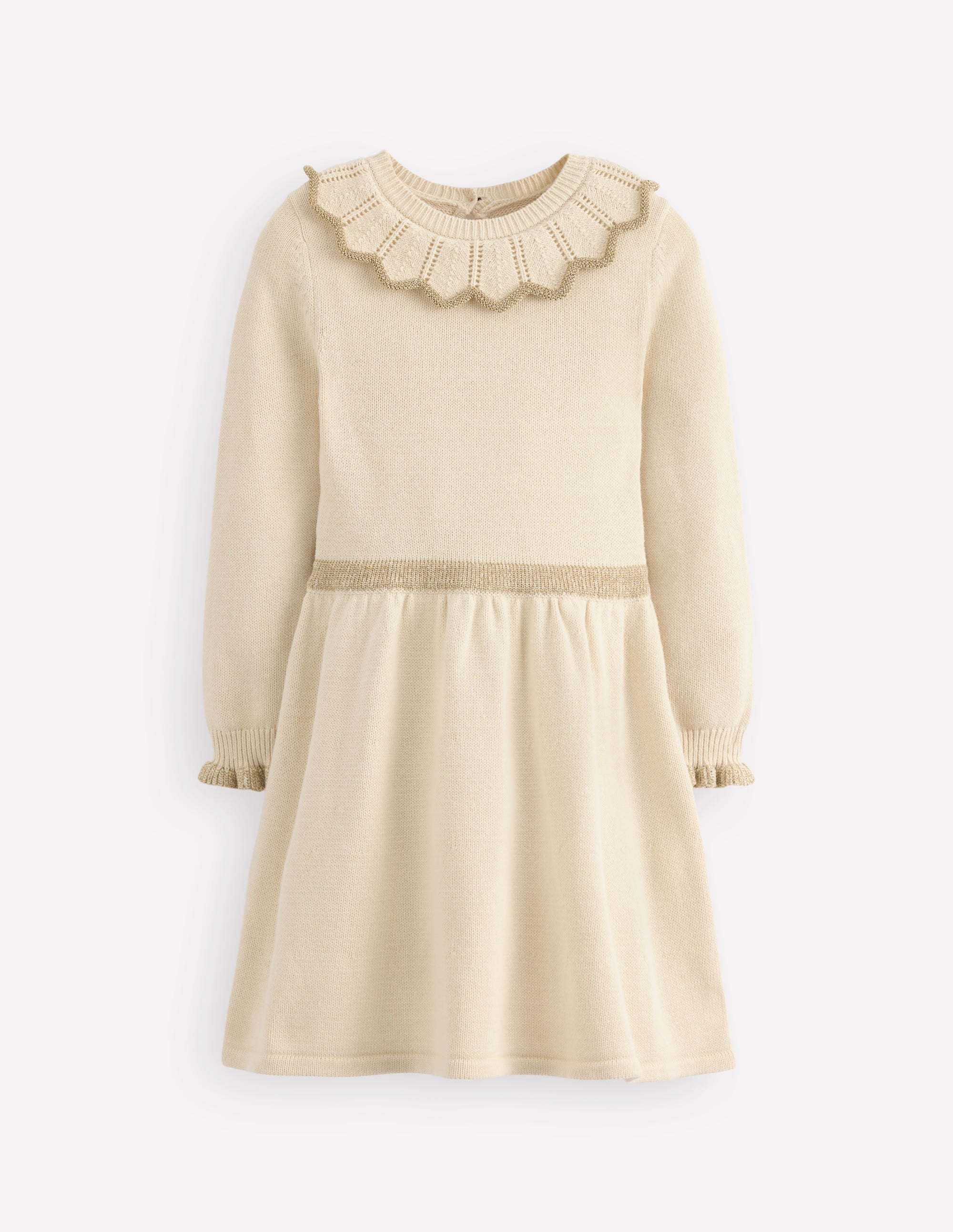 Pretty Collared Knitted Dress-Soft Ivory