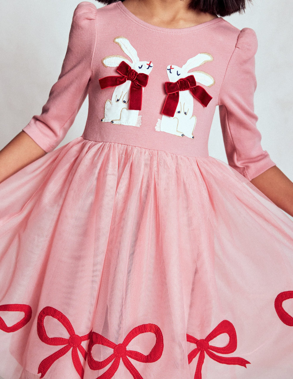 Appliqué Tulle Dress-Bubblegum Pink Bunnies