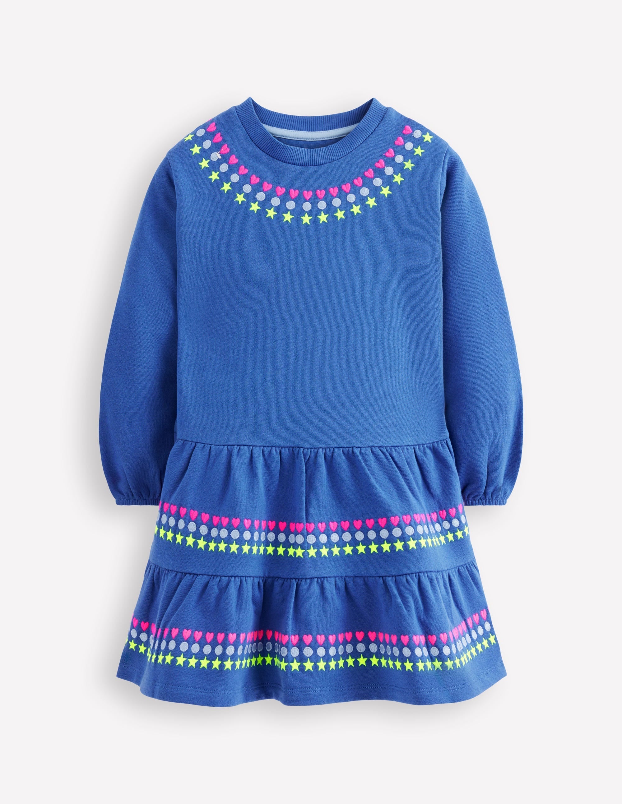 Drop Waist Sweatshirt Dress-Bluejay Embroidery