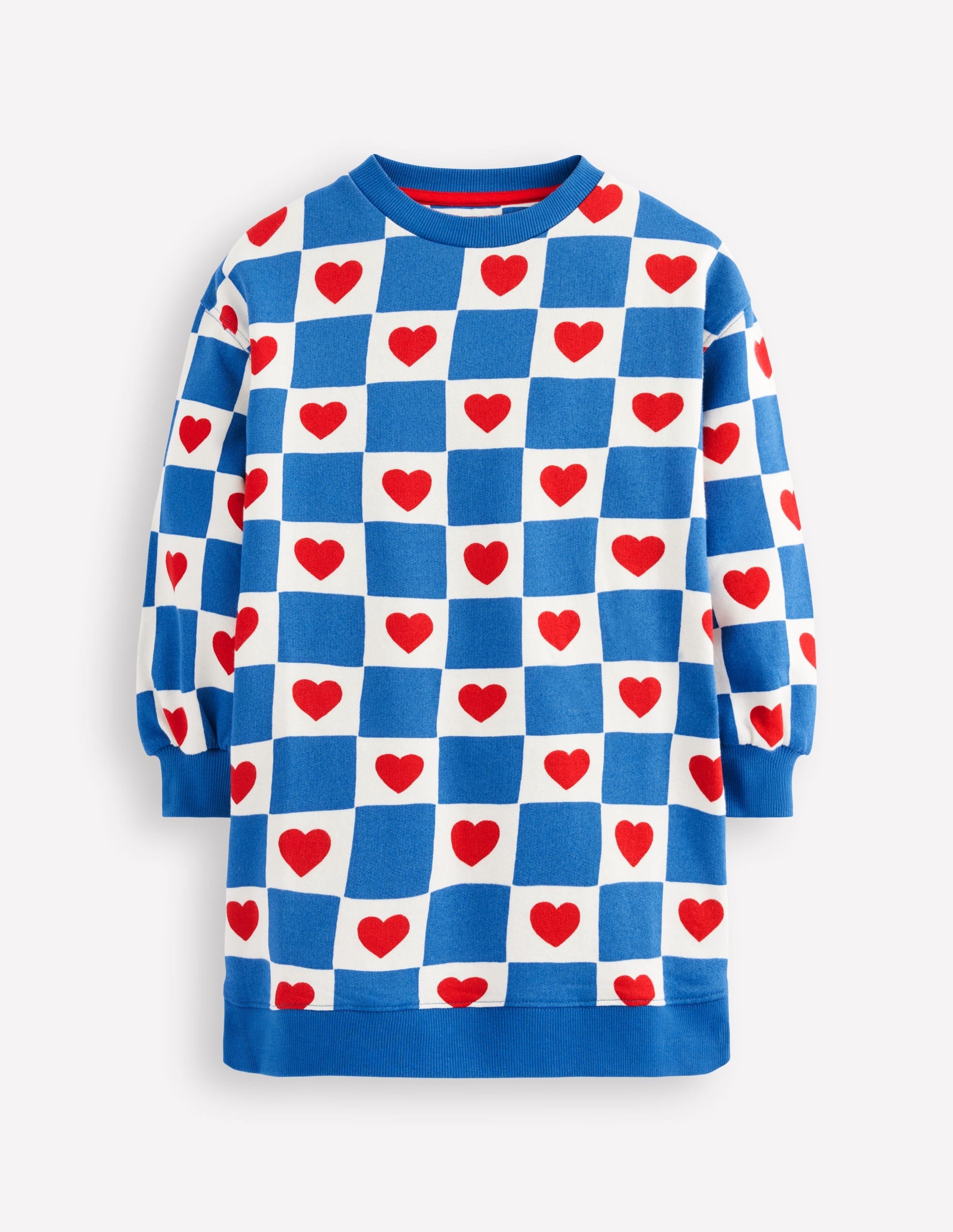 Relaxed Sweatshirt Dress-Blue Heart Stamp
