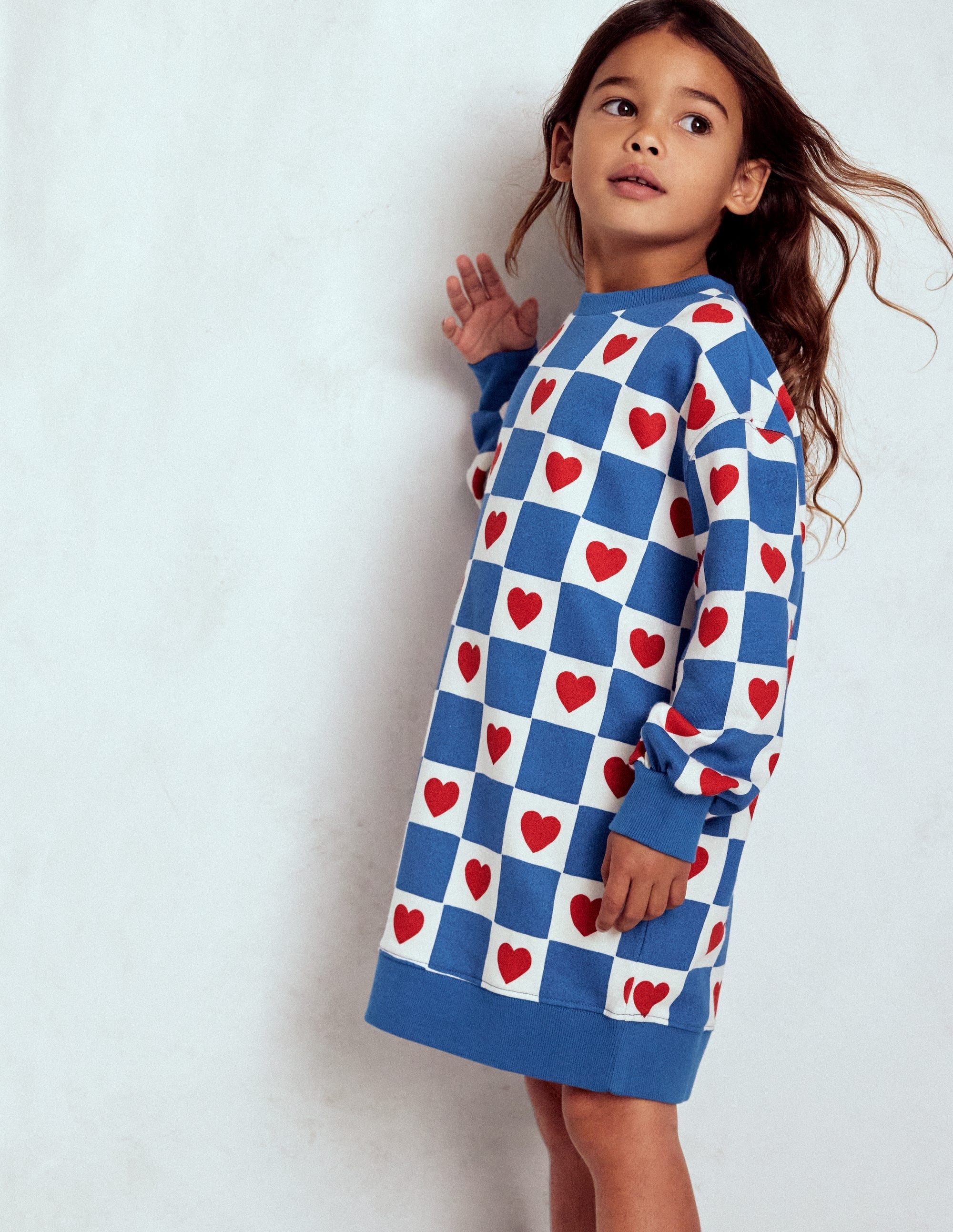 Relaxed Sweatshirt Dress-Blue Heart Stamp