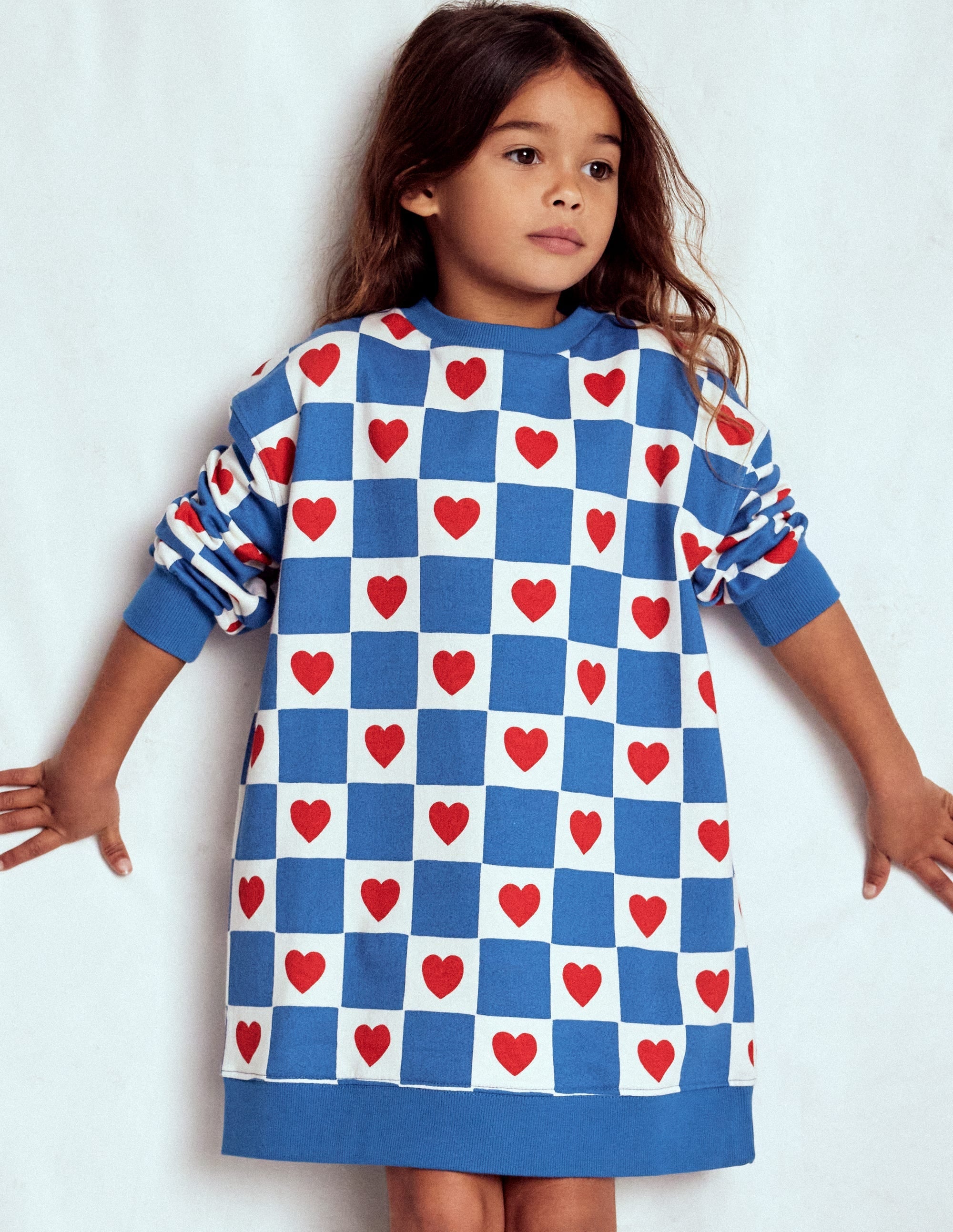 Relaxed Sweatshirt Dress-Blue Heart Stamp